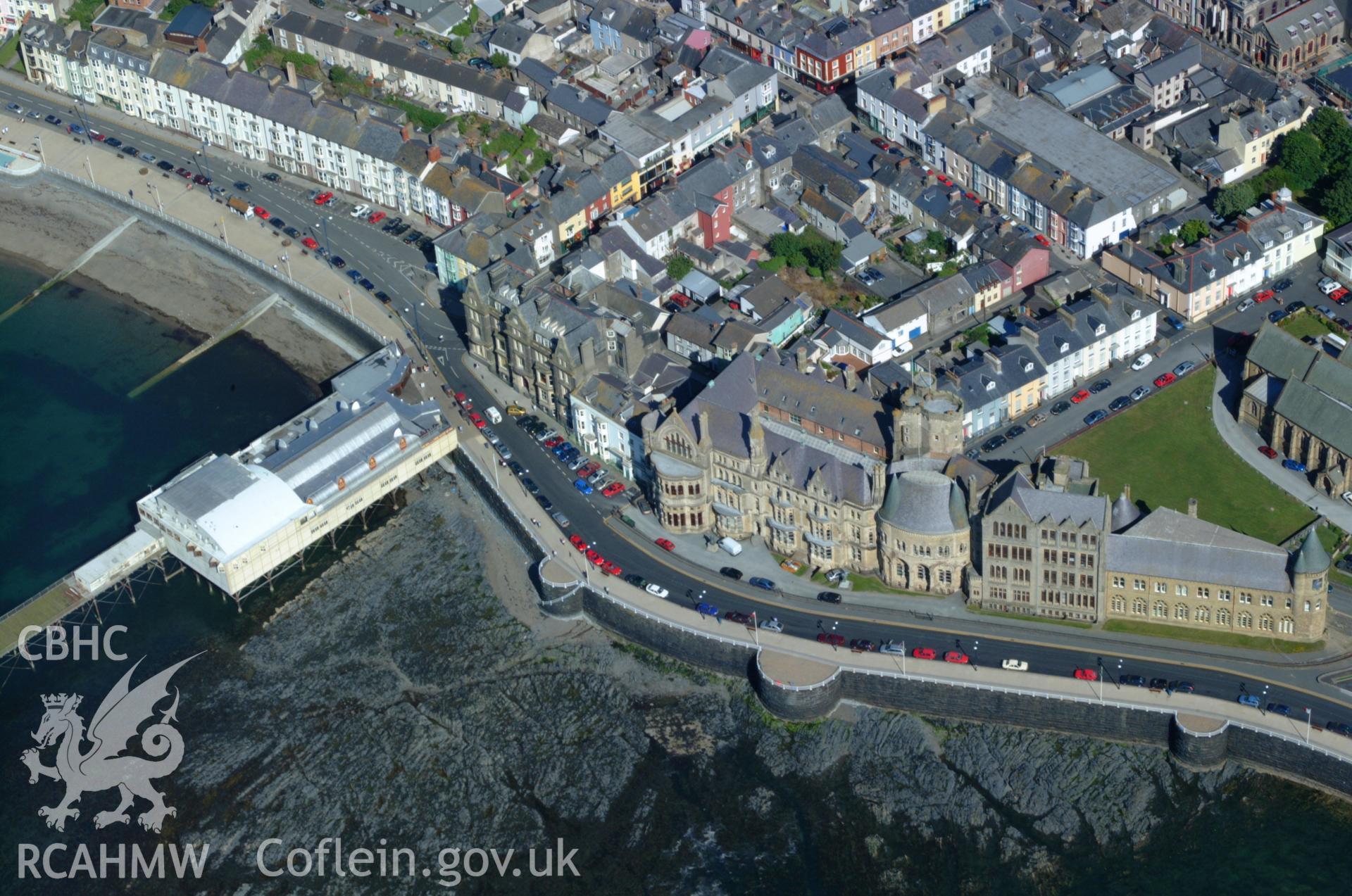 RCAHMW colour oblique aerial photograph of Castle House Hotel (Old college), King Street, Aberystwyth; taken on 14/06/2004 by Toby Driver