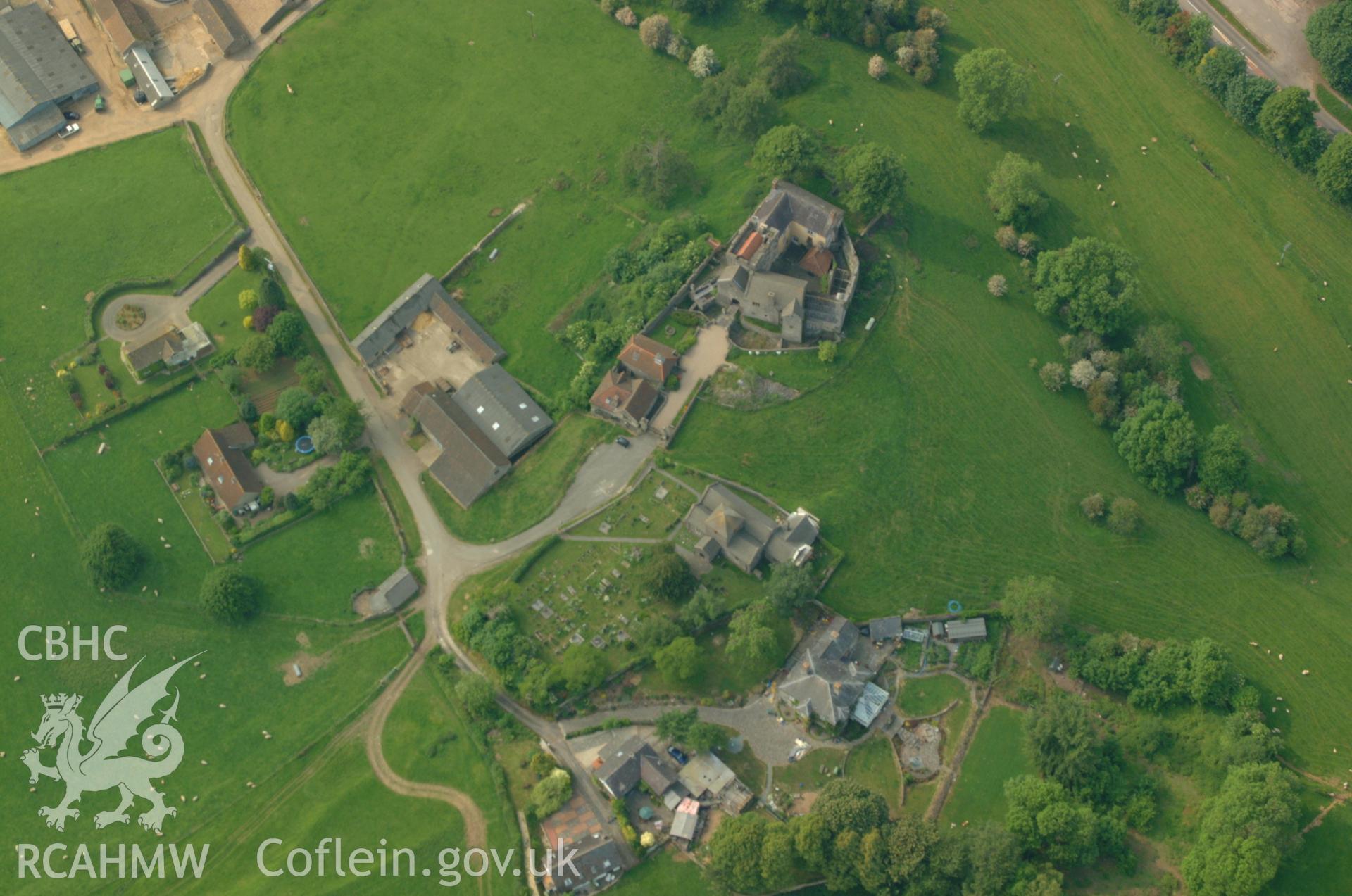RCAHMW colour oblique aerial photograph of Penhow Castle taken on 26/05/2004 by Toby Driver