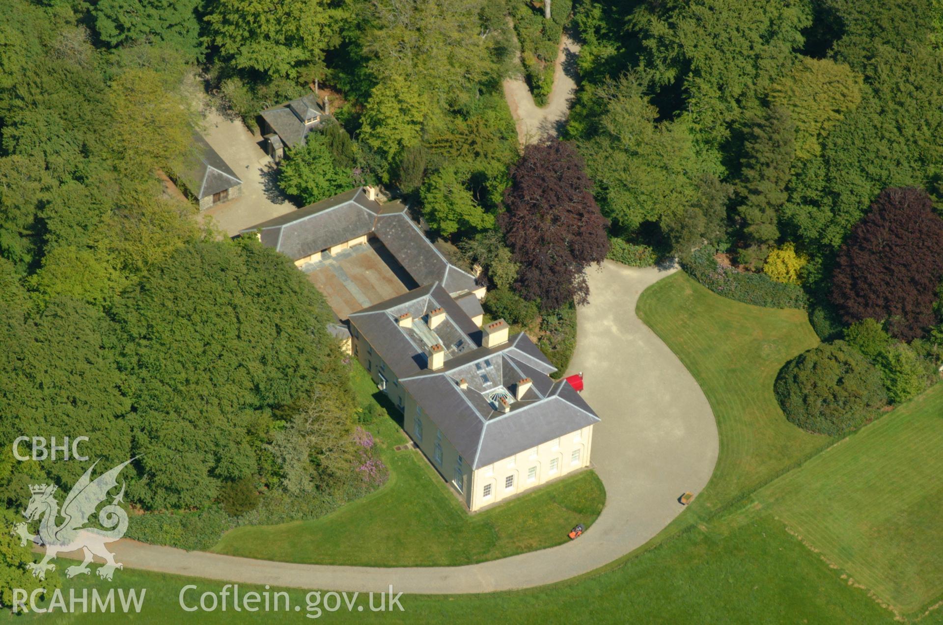 RCAHMW colour oblique aerial photograph of Llannerchaeron House taken on 24/05/2004 by Toby Driver