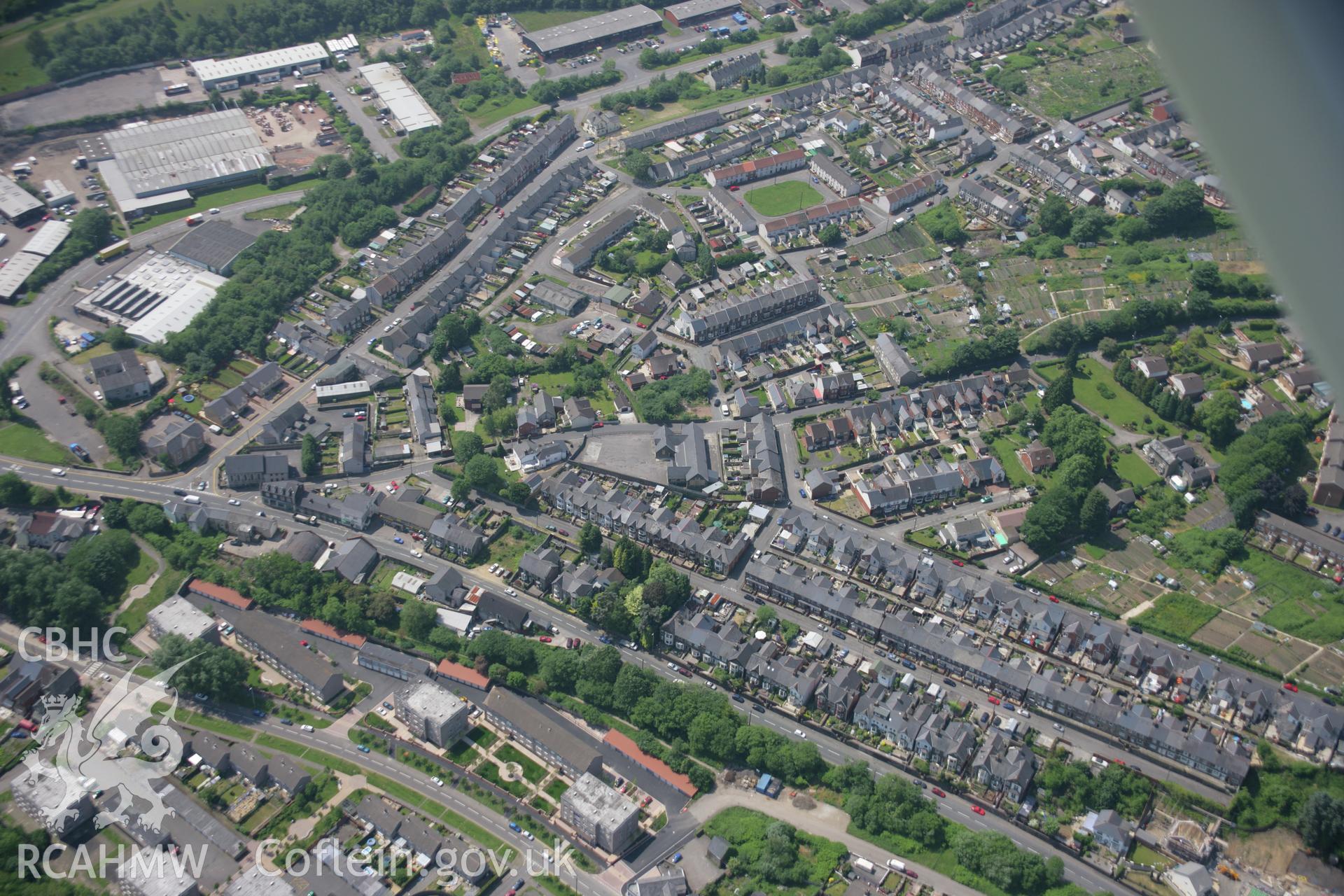 RCAHMW colour oblique aerial photograph of Pontypool from the north-east showing housing at Mount Pleasant. Taken on 09 June 2006 by Toby Driver.