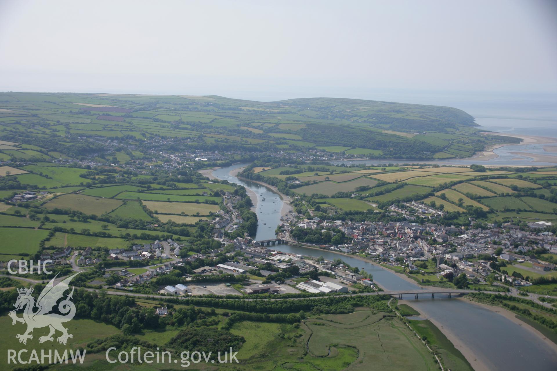 RCAHMW colour oblique aerial photograph of Cardigan from the east. Taken on 08 June 2006 by Toby Driver.