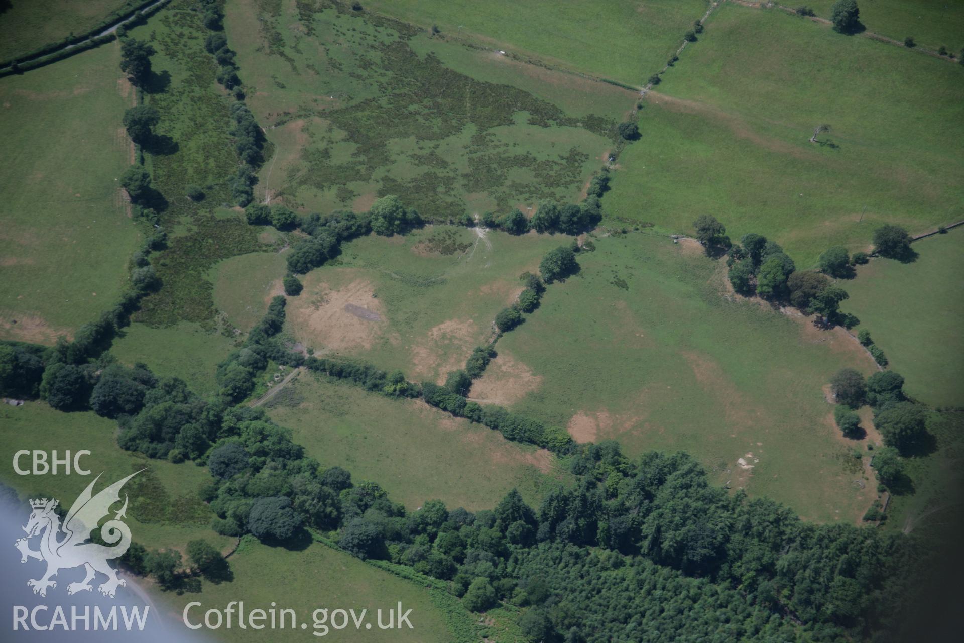 RCAHMW colour oblique aerial photograph showing cropmarks near Llanfor Roman Military Complex. Taken on 25 July 2006 by Toby Driver.