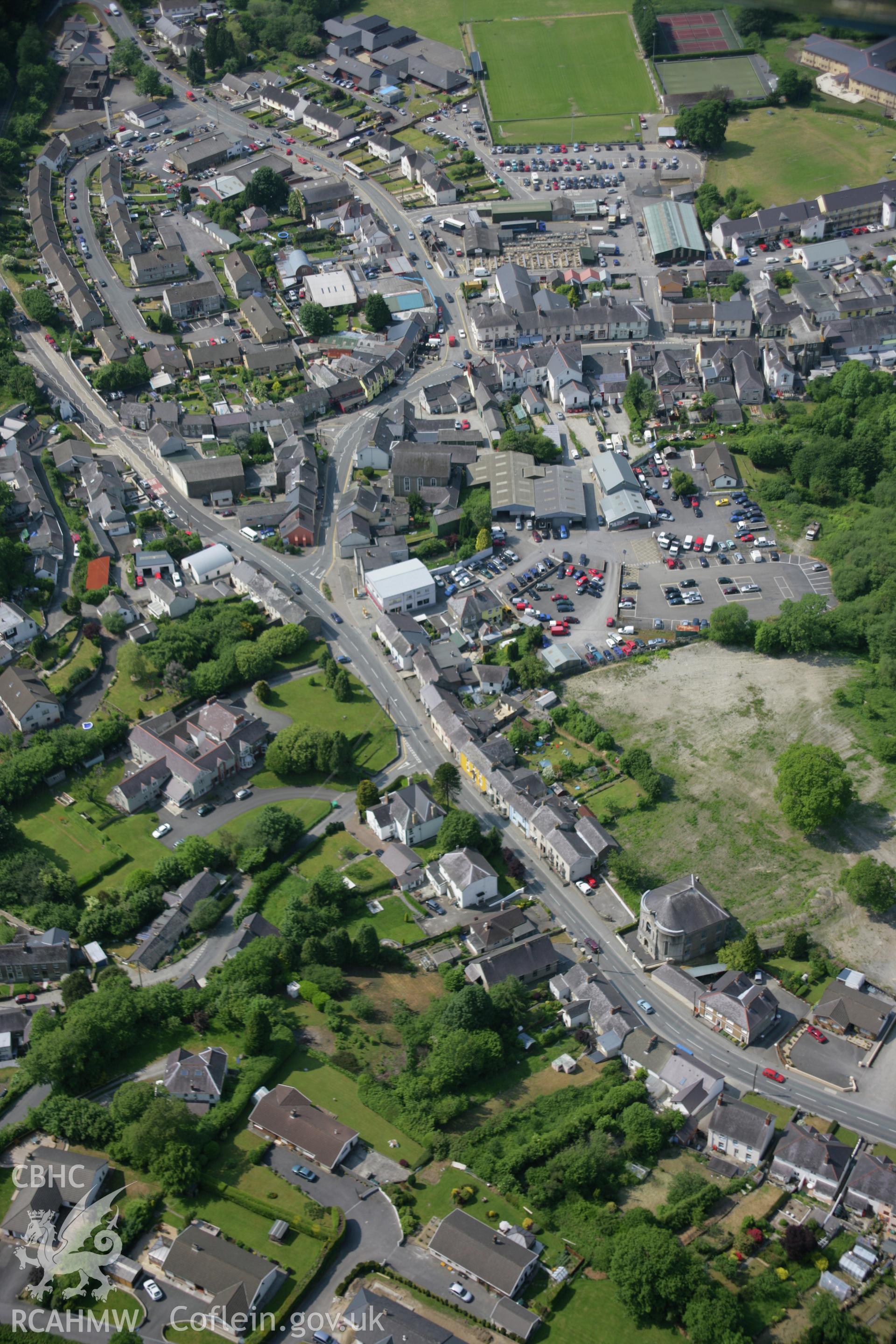 RCAHMW colour oblique aerial photograph of Newcastle Emlyn, viewed from the south-east. Taken on 08 June 2006 by Toby Driver.