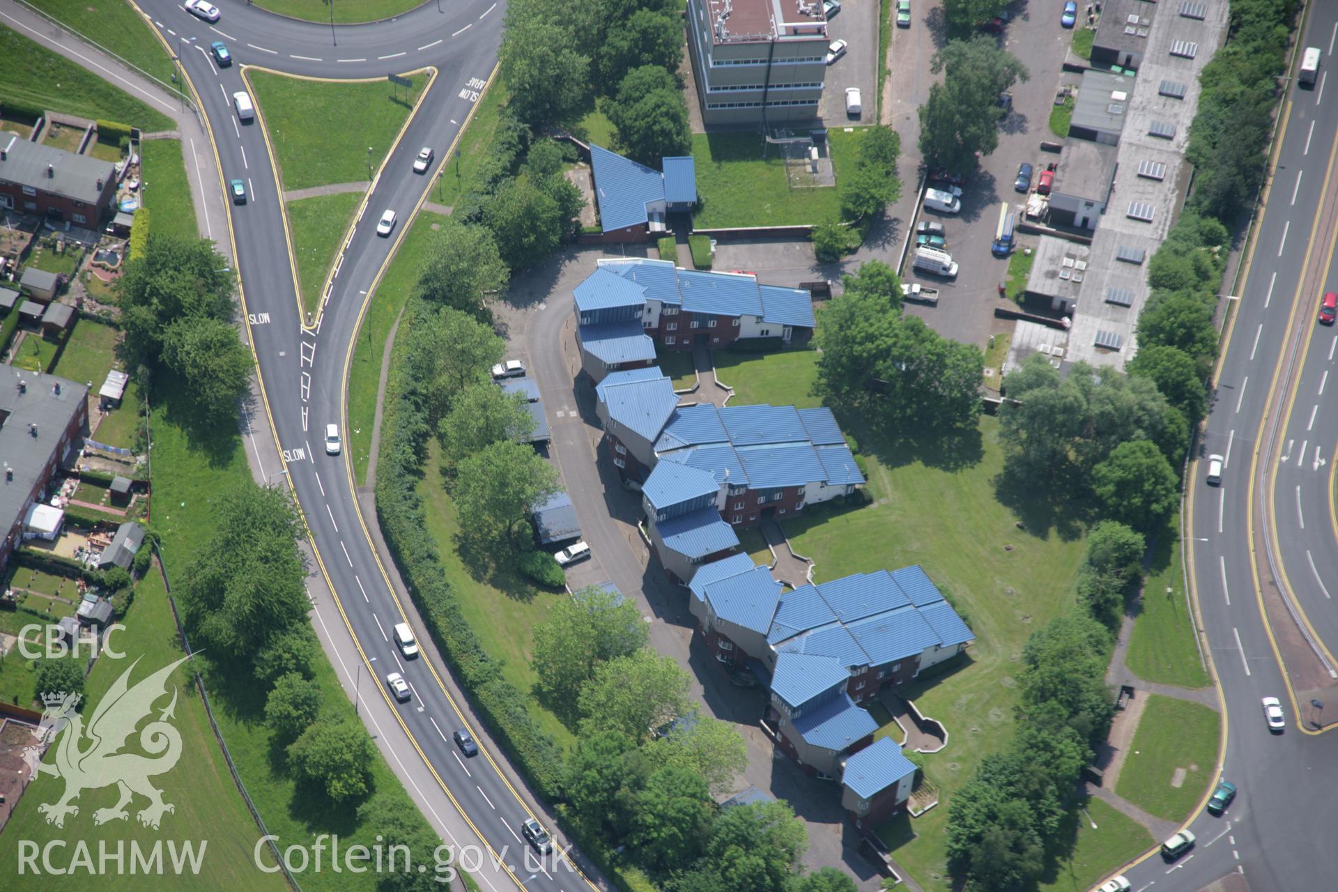 RCAHMW colour oblique aerial photograph of buildings in central Cwmbran from the north-east. Taken on 09 June 2006 by Toby Driver.