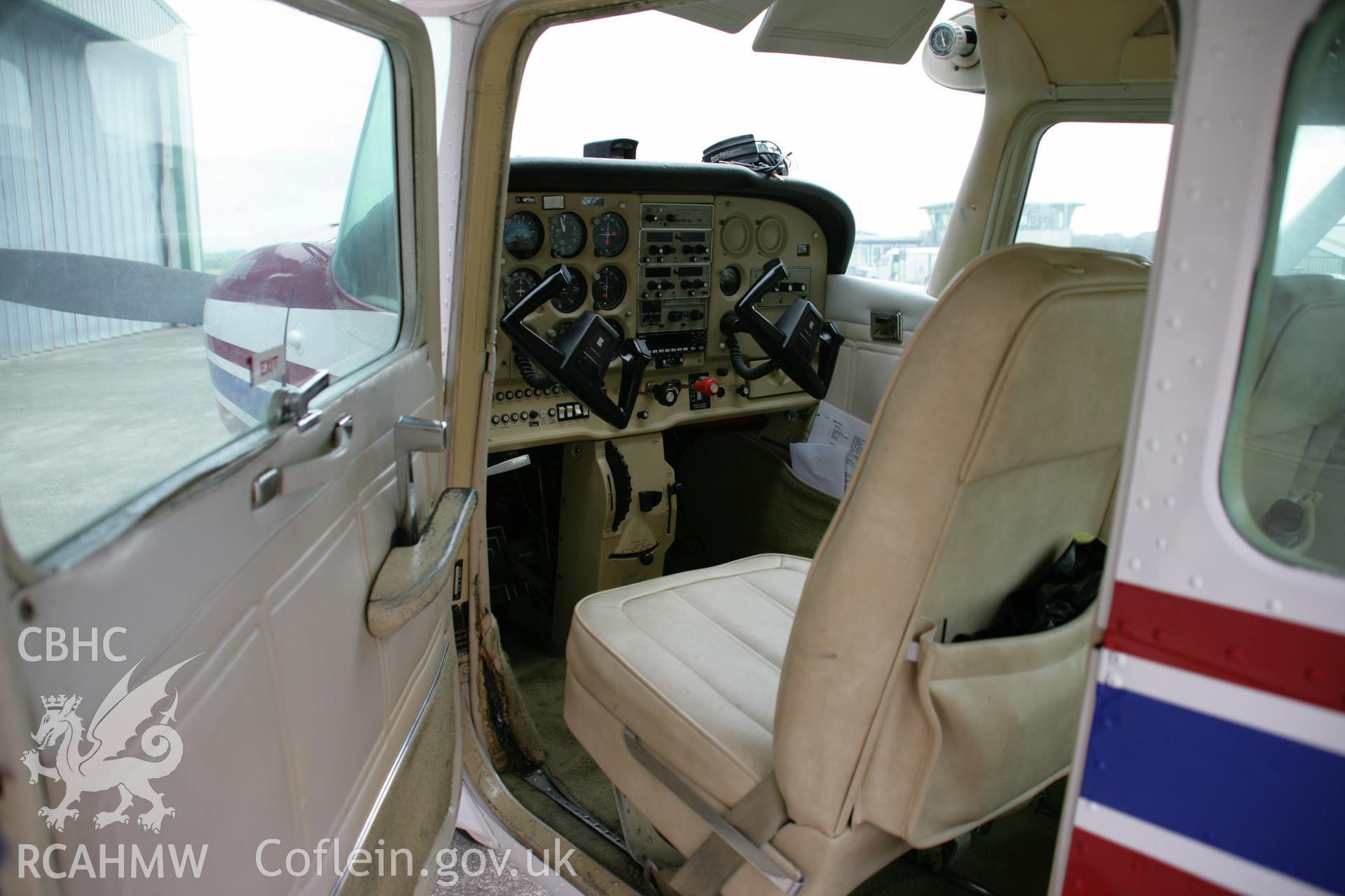RCAHMW colour photograph of Haverfordwest Airfield (Withybush), showing the cockpit of a Cessna 172. Taken on 15 June 2006 by Toby Driver