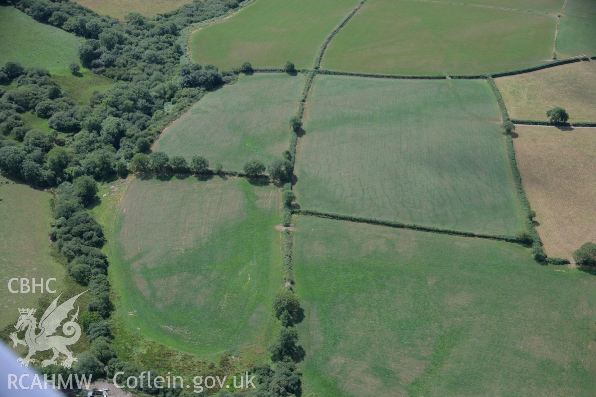 RCAHMW colour oblique aerial photograph of natural cropmarks at Clover Hill. Taken on 27 July 2006 by Toby Driver.
