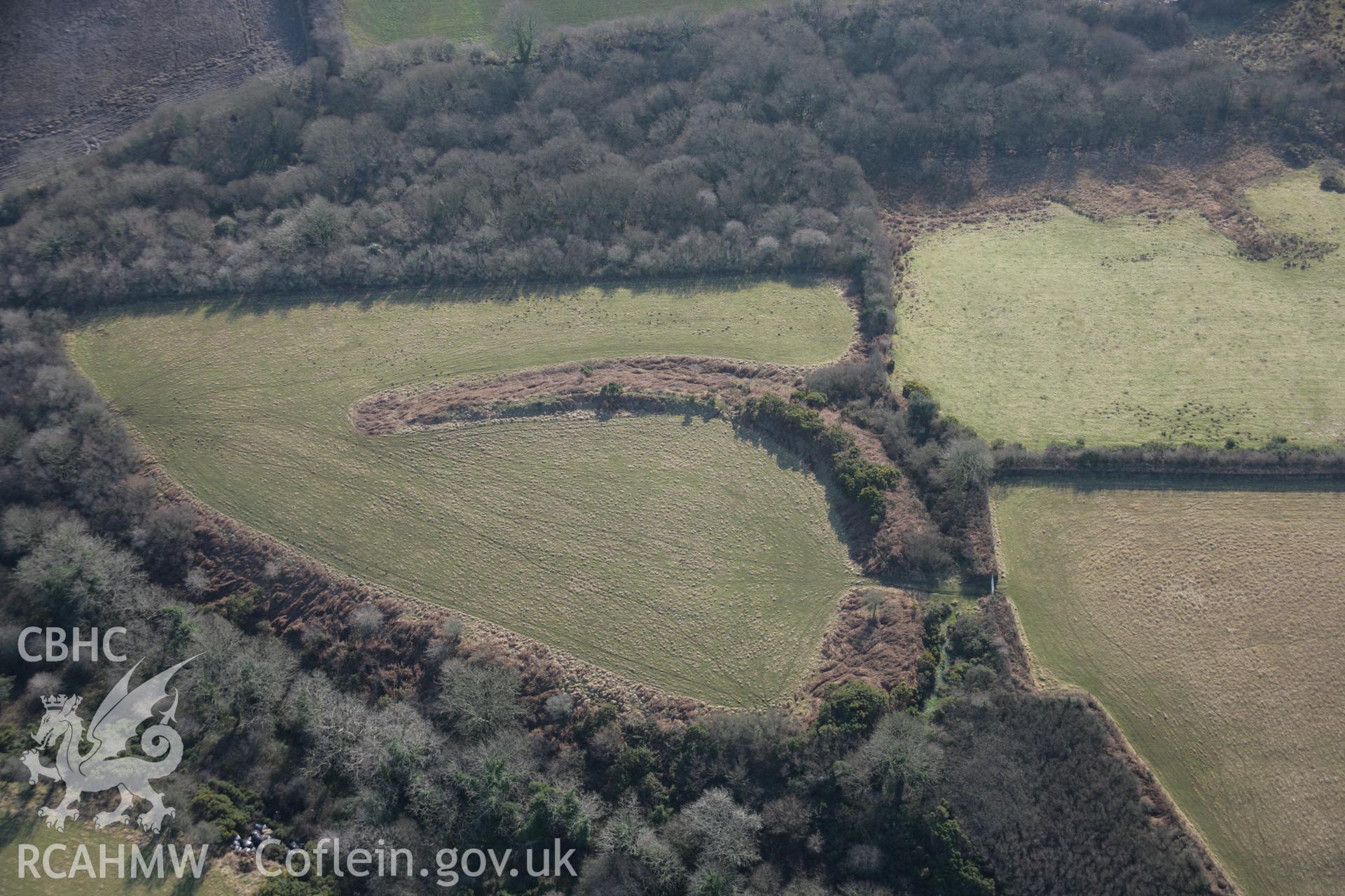 RCAHMW colour oblique aerial photograph of promontory fort at Lamborough Camp, viewed from the north. Taken on 26 January 2006 by Toby Driver.