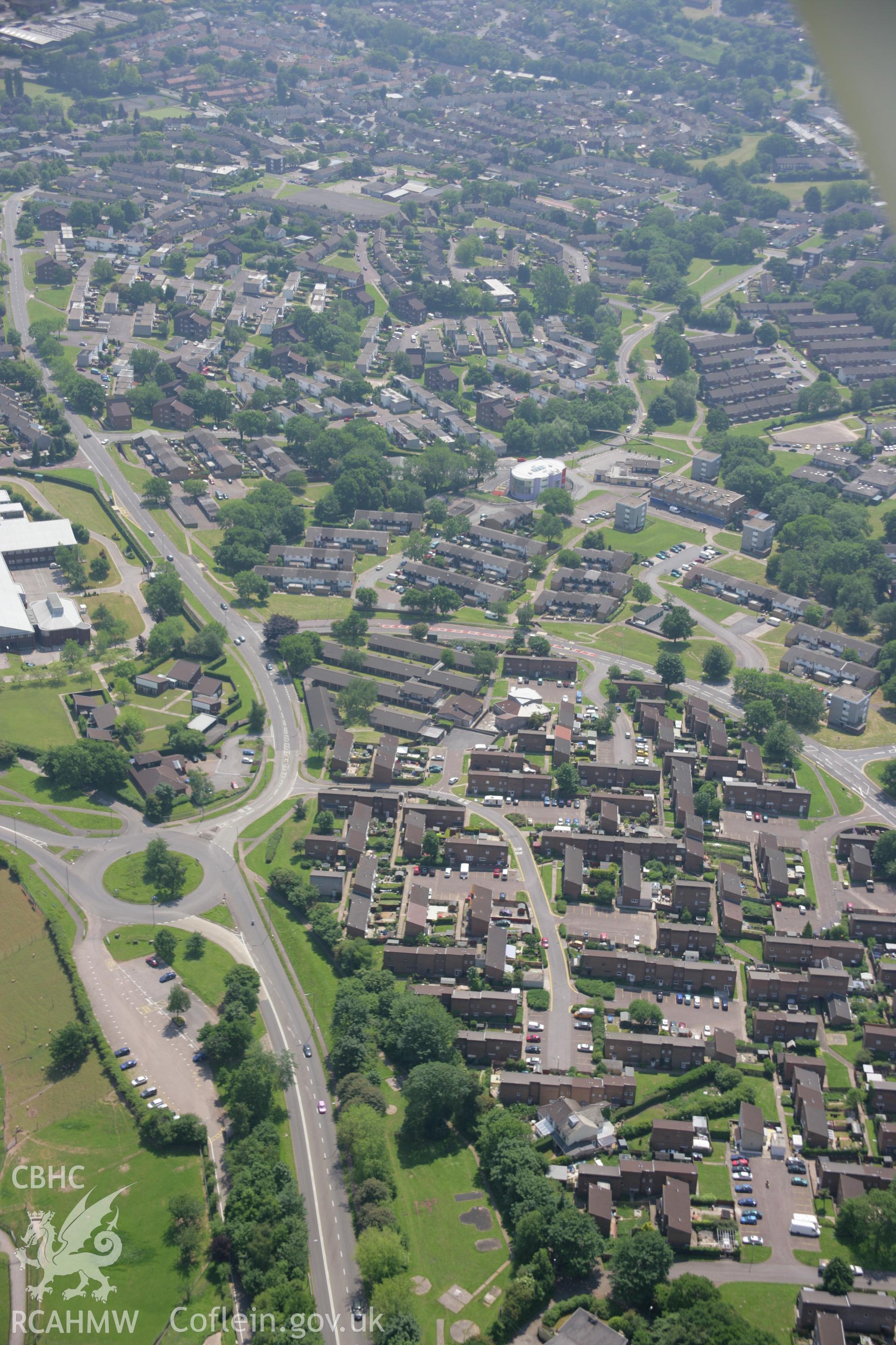 RCAHMW colour oblique aerial photograph of the Green Meadow Housing Estate at Cwmbran from the north-west. Taken on 09 June 2006 by Toby Driver.