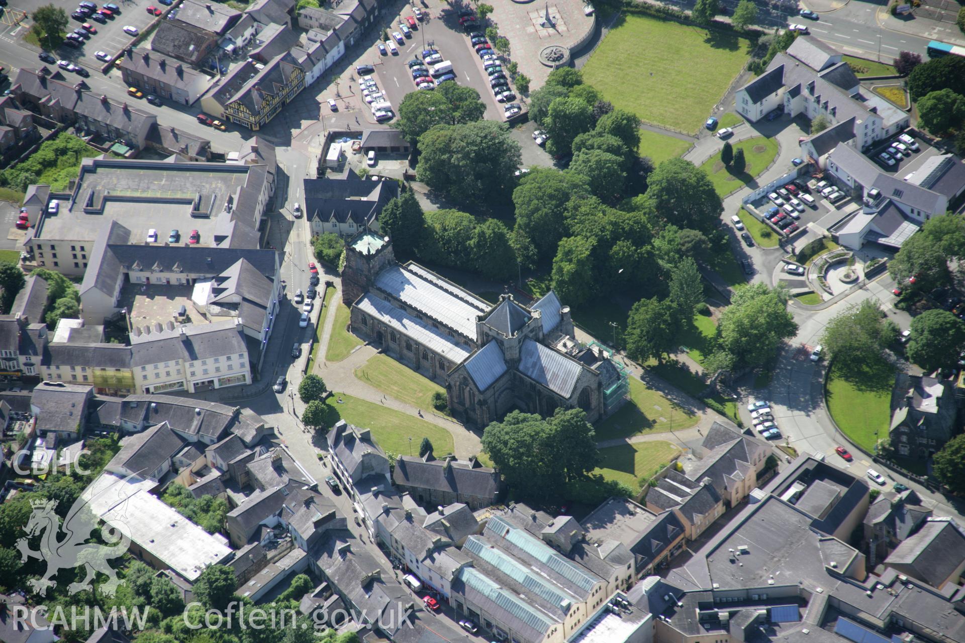 RCAHMW colour oblique aerial photograph of St Deiniol's Cathedral, Bangor. Taken on 14 June 2006 by Toby Driver.