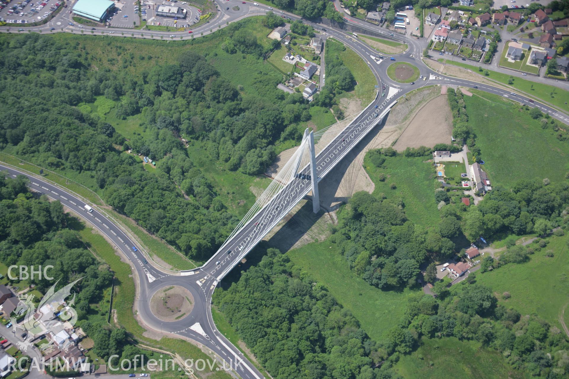 RCAHMW colour oblique aerial photograph of Chartist Bridge, Sirhowy Enterprise Way, Blackwood, from the north-east. Taken on 09 June 2006 by Toby Driver.