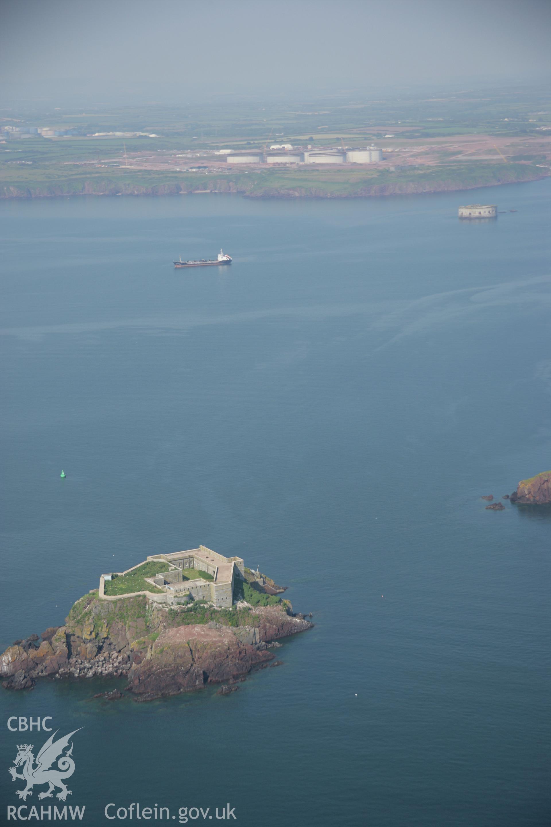 RCAHMW colour oblique aerial photograph of Thorn Island Battery Fort from the south-west. Taken on 08 June 2006 by Toby Driver.