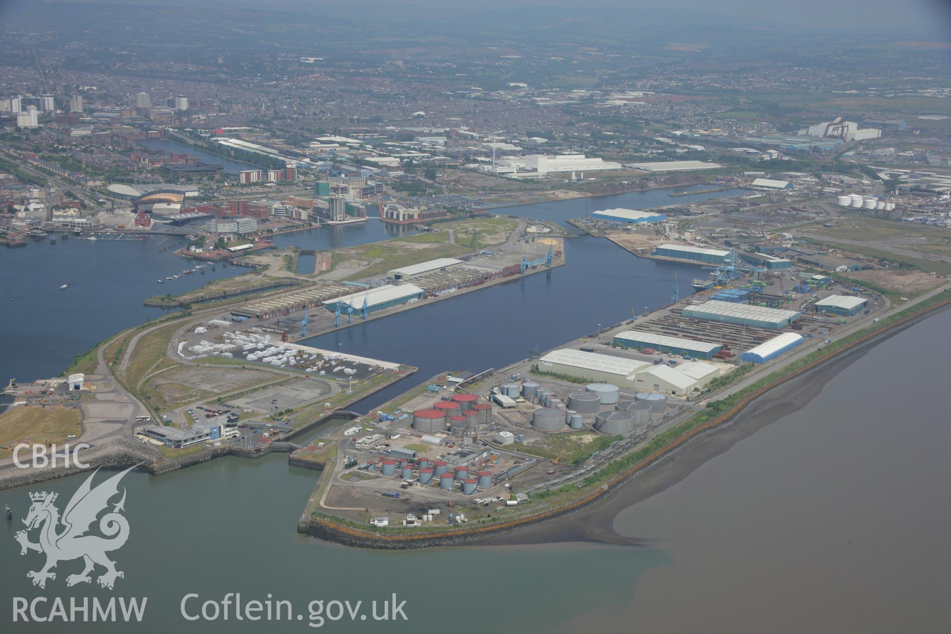 RCAHMW colour oblique photograph of Cardiff Bay, Queen Alexandra Dock. Taken by Toby Driver on 29/06/2006.