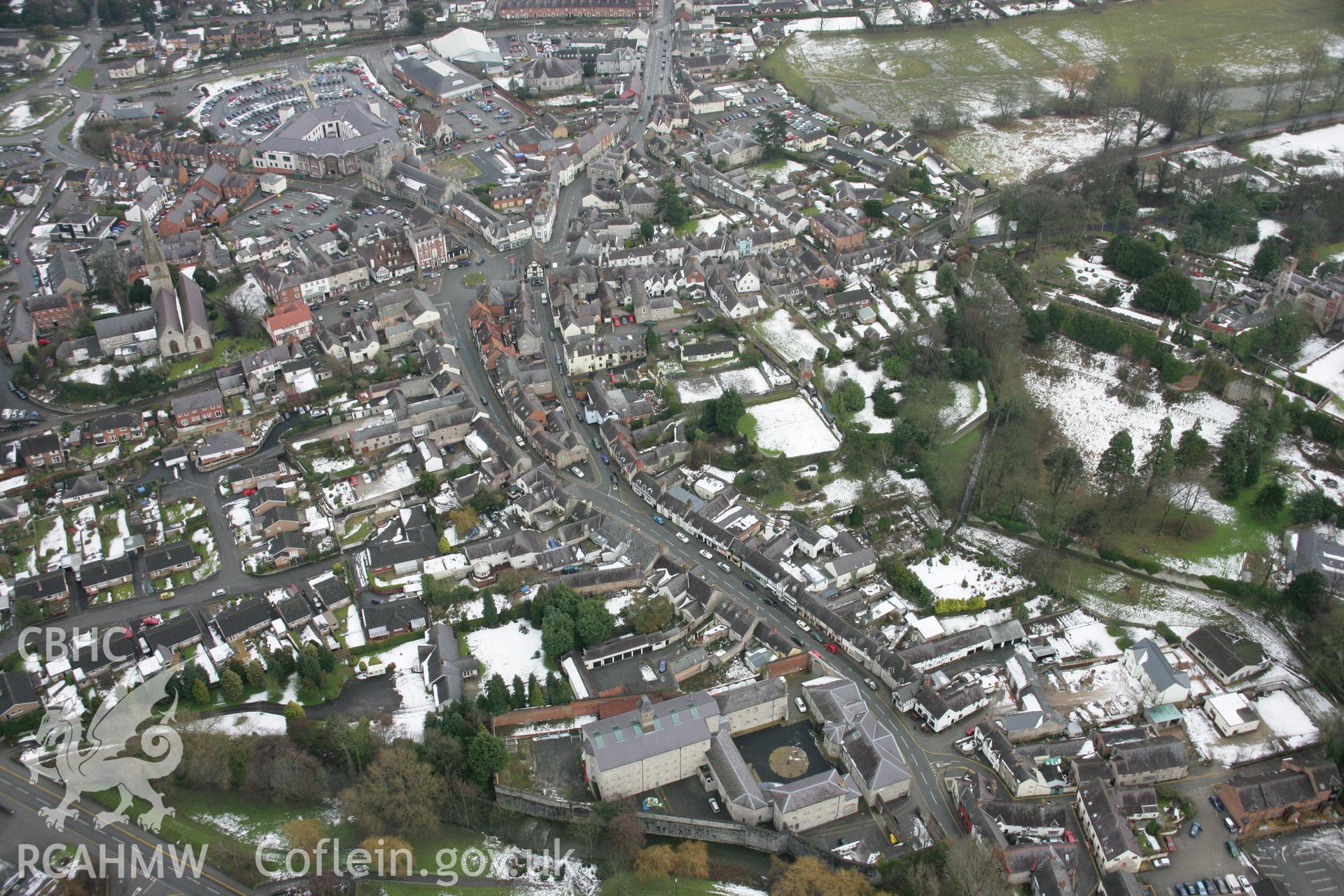 RCAHMW colour oblique aerial photograph of Ruthin. A winter landscape view from the west. Taken on 06 March 2006 by Toby Driver.