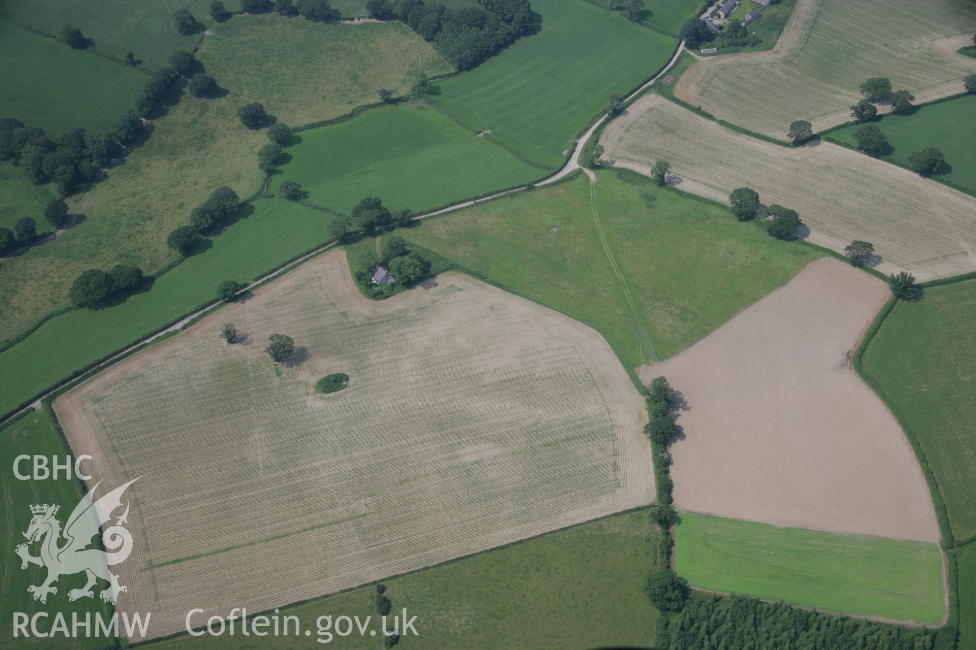 RCAHMW colour oblique aerial photograph of maize maze, Scurlage. Taken on 04 July 2006 by Toby Driver.