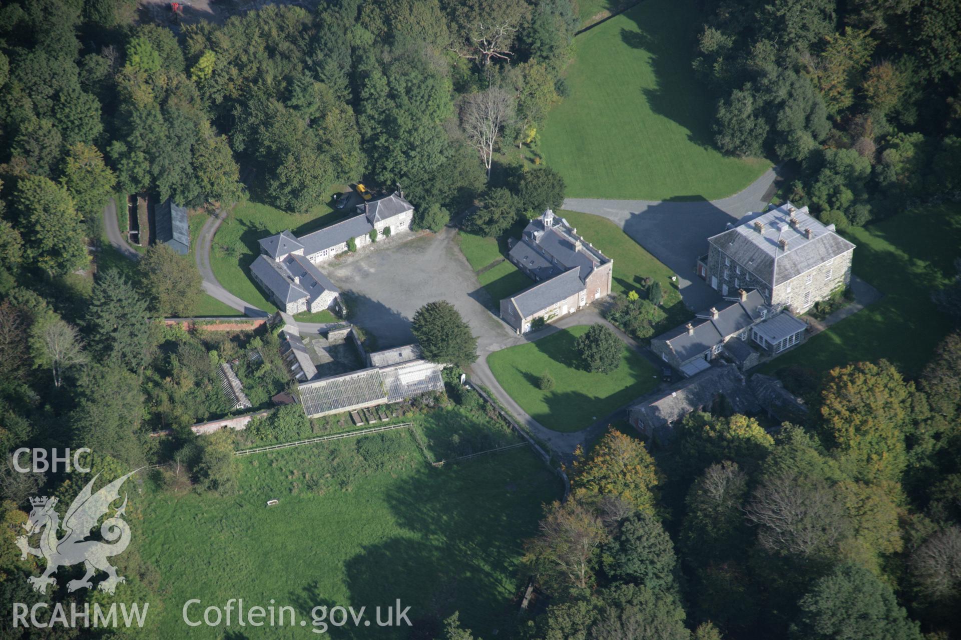 RCAHMW colour oblique aerial photograph of Peniarth Country House, viewed looking east. Taken on 17 October 2005 by Toby Driver