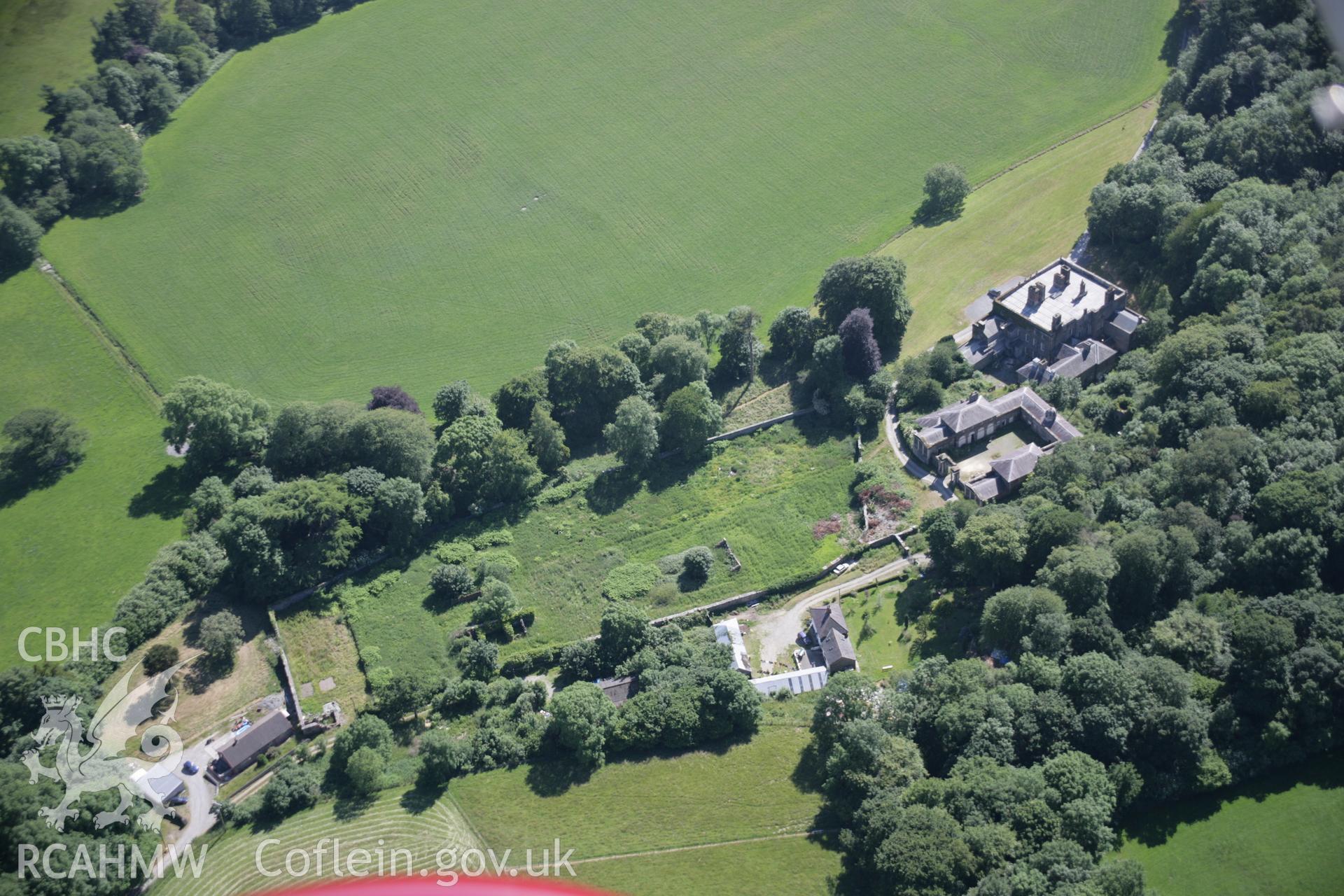 RCAHMW colour oblique aerial photograph of Nanteos Mansion and Stables, Llanfarian, in general view from the north-east. Taken on 23 June 2005 by Toby Driver
