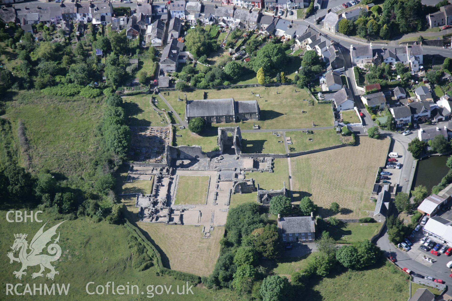 RCAHMW colour oblique aerial photograph of St Dogmaels Abbey from the south. Taken on 23 June 2005 by Toby Driver