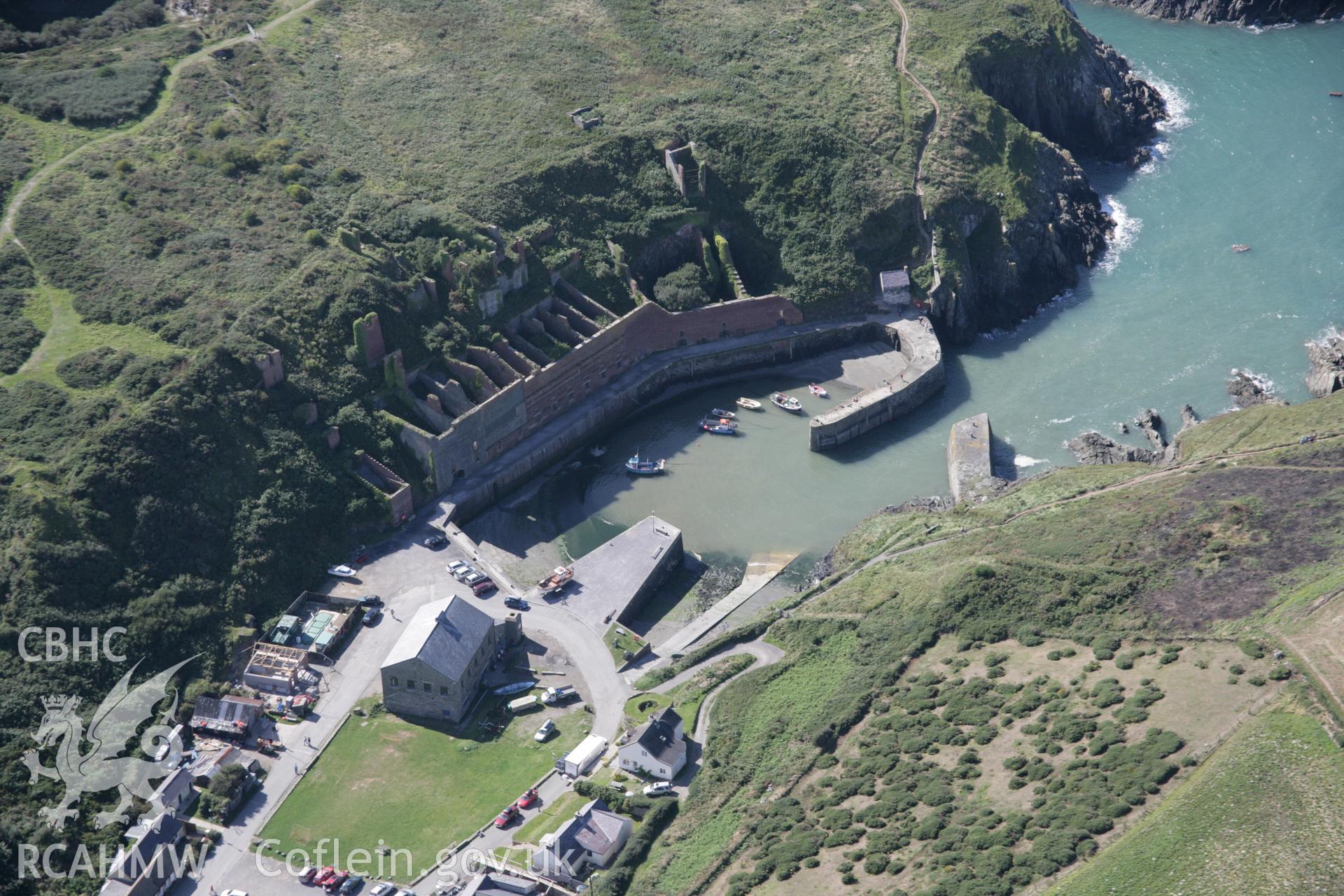RCAHMW digital colour oblique photograph of Porthgain harbour and brickworks viewed from the east. Taken on 01/09/2005 by T.G. Driver.