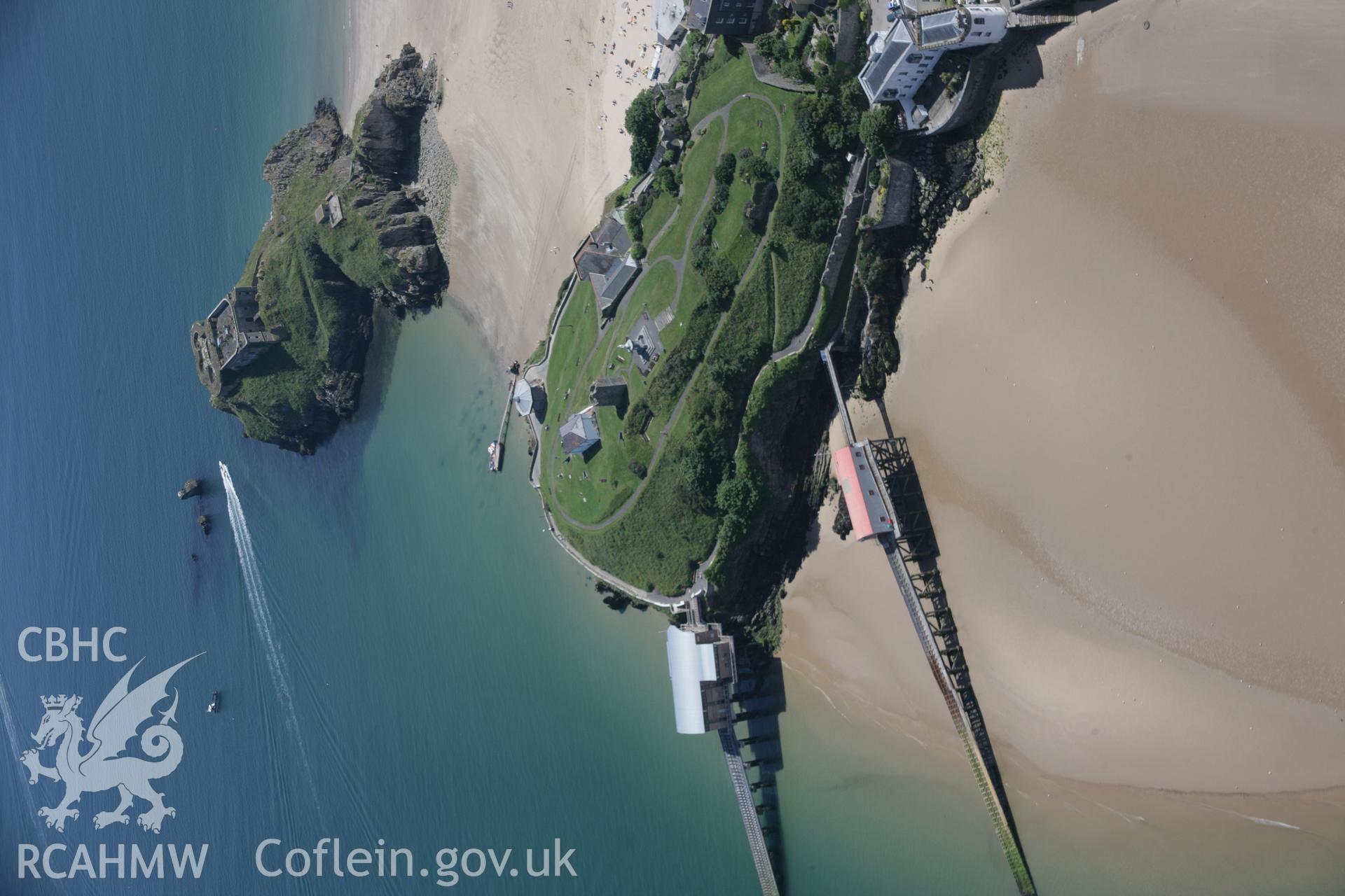 RCAHMW colour oblique aerial photograph of Tenby Castle from the north-west looking towards St Catherine's Fort. Taken on 22 June 2005 by Toby Driver