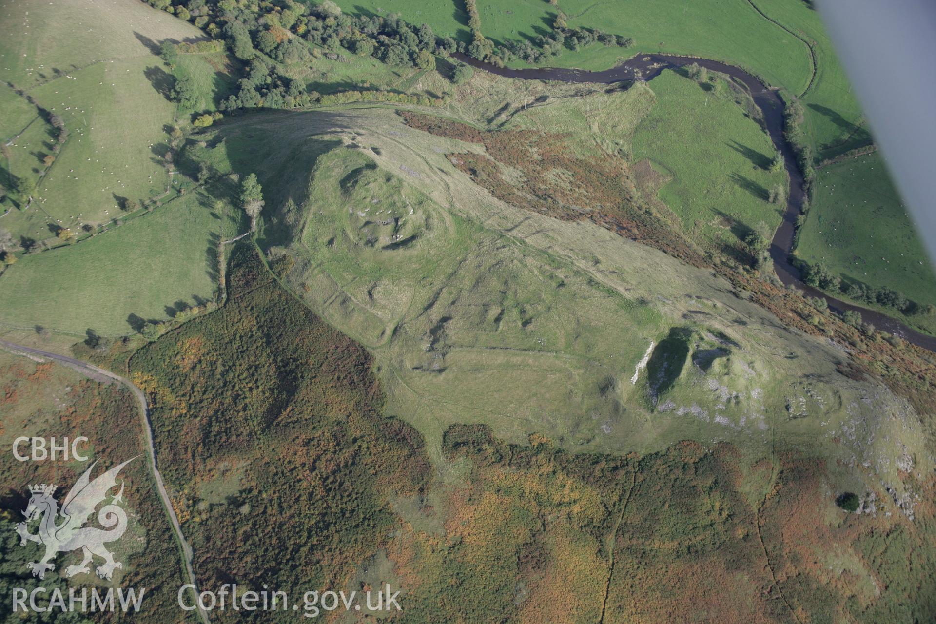 RCAHMW colour oblique aerial photograph of Cefnllys Castle from the north-west. Taken on 13 October 2005 by Toby Driver