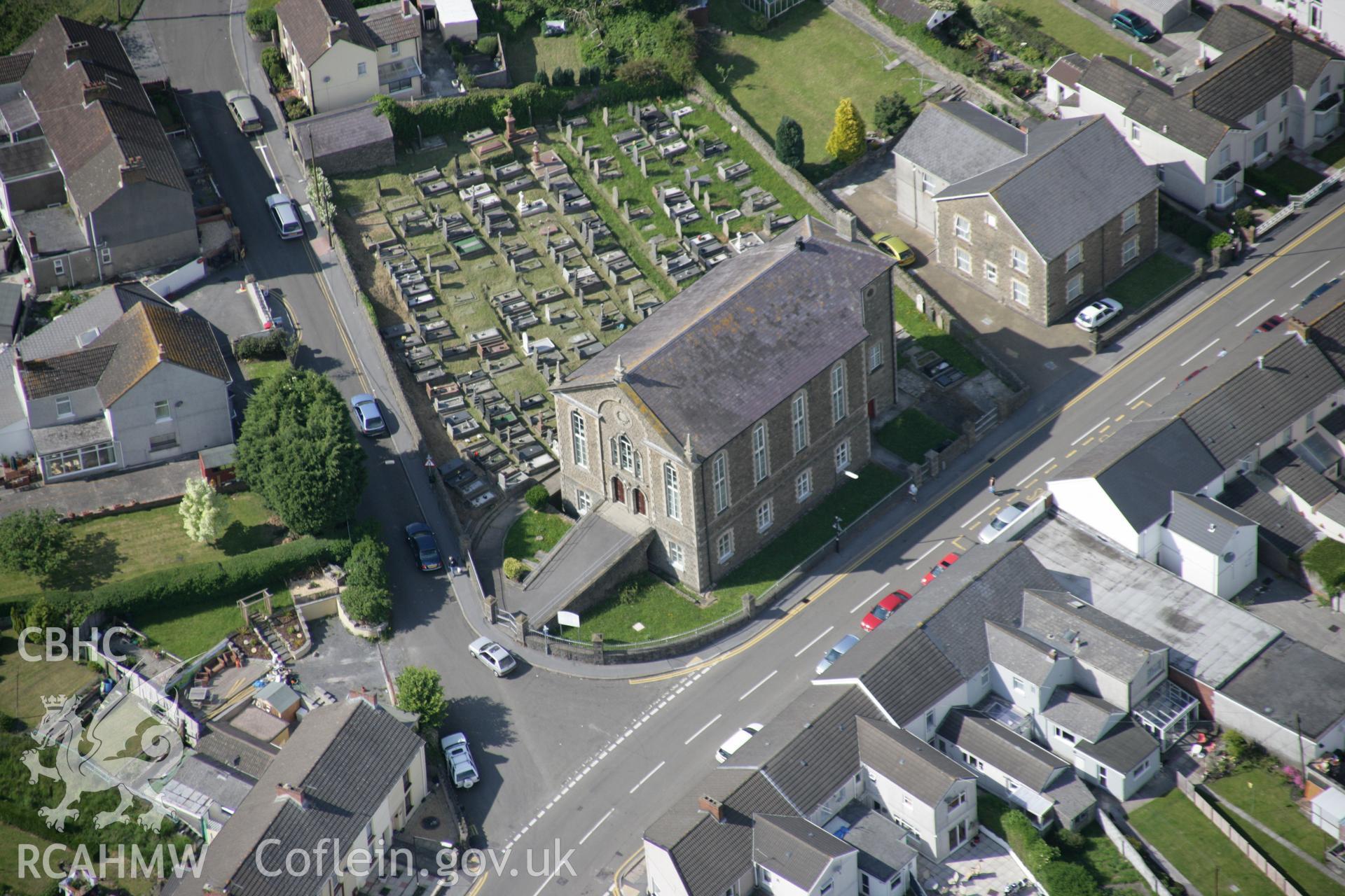 RCAHMW colour oblique aerial photograph of Salem Welsh Baptist Church, Afon Road, Llangennech. Taken on 09 June 2005 by Toby Driver