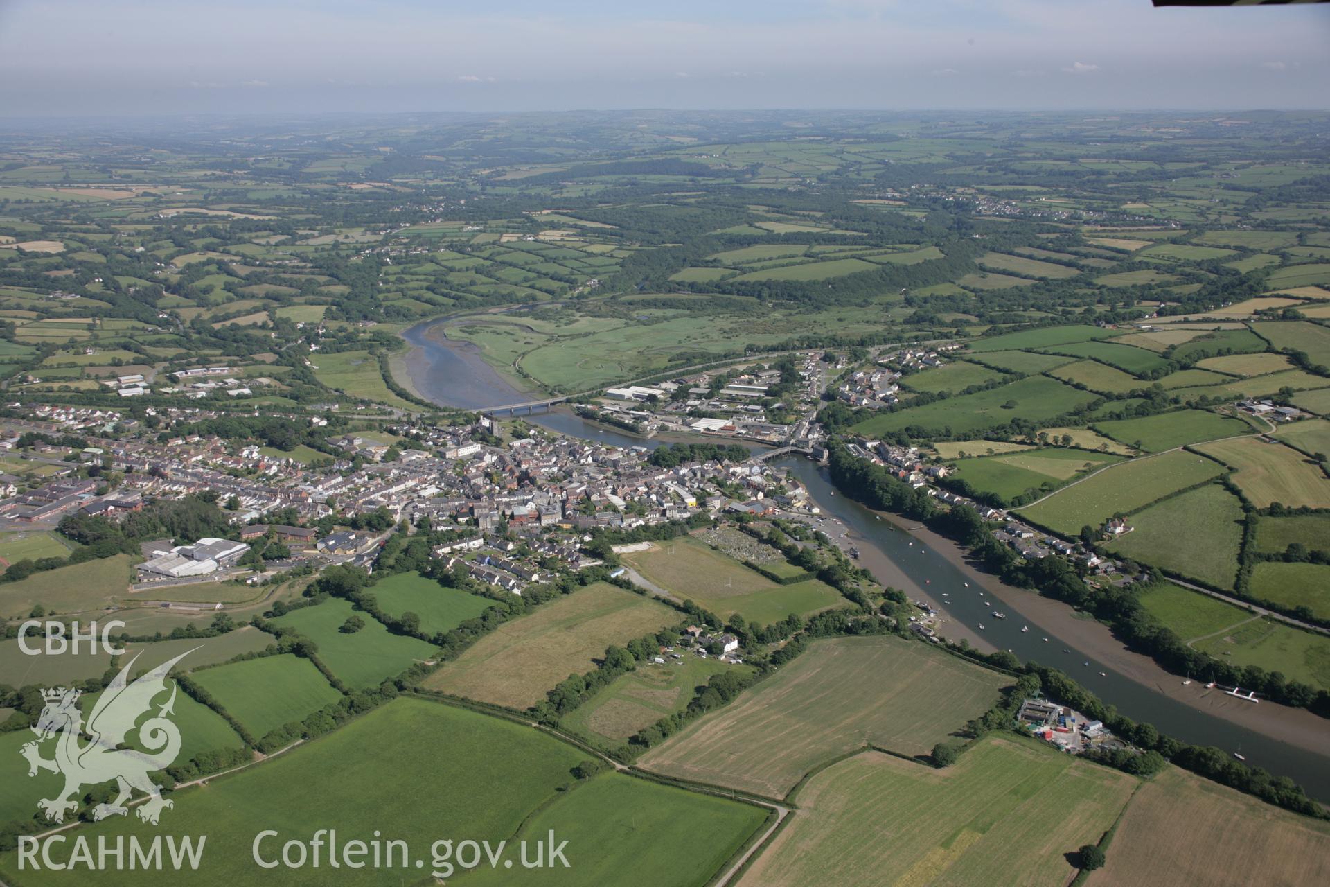 RCAHMW colour oblique aerial photograph of Cardigan from the north-west. Taken on 23 June 2005 by Toby Driver