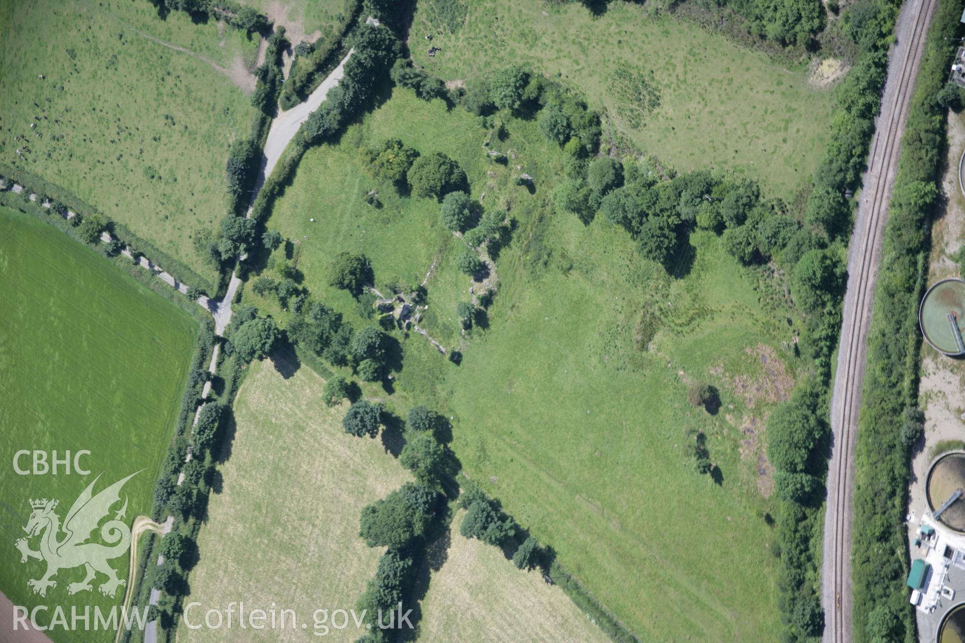 RCAHMW colour oblique aerial photograph of Haroldston House Garden Earthworks, Haverfordwest, with the Royal Commission's survey in progress, from the north. Taken on 22 June 2005 by Toby Driver