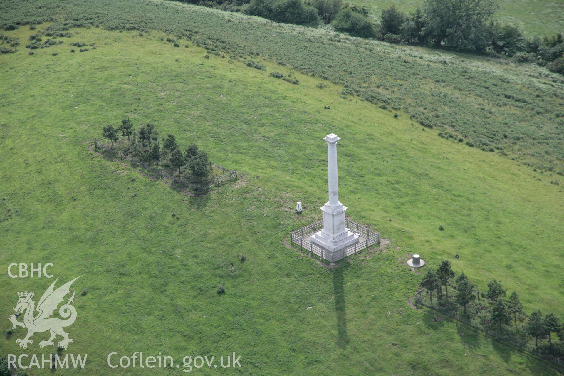 RCAHMW digital colour oblique photograph of the Montgomeryshire War Memorial viewed from the north-east. Taken on 07/07/2005 by T.G. Driver.
