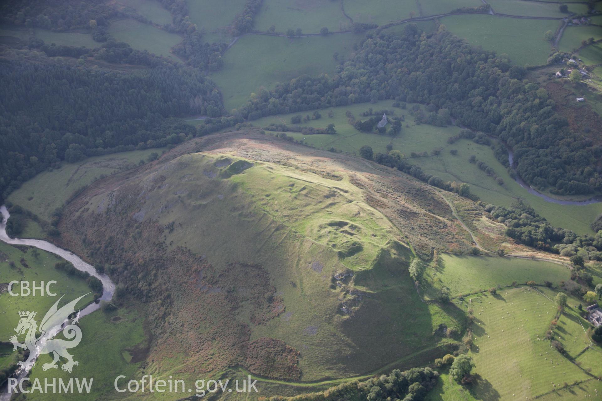 RCAHMW colour oblique aerial photograph of Cefnllys Castle from the north-east. Taken on 13 October 2005 by Toby Driver