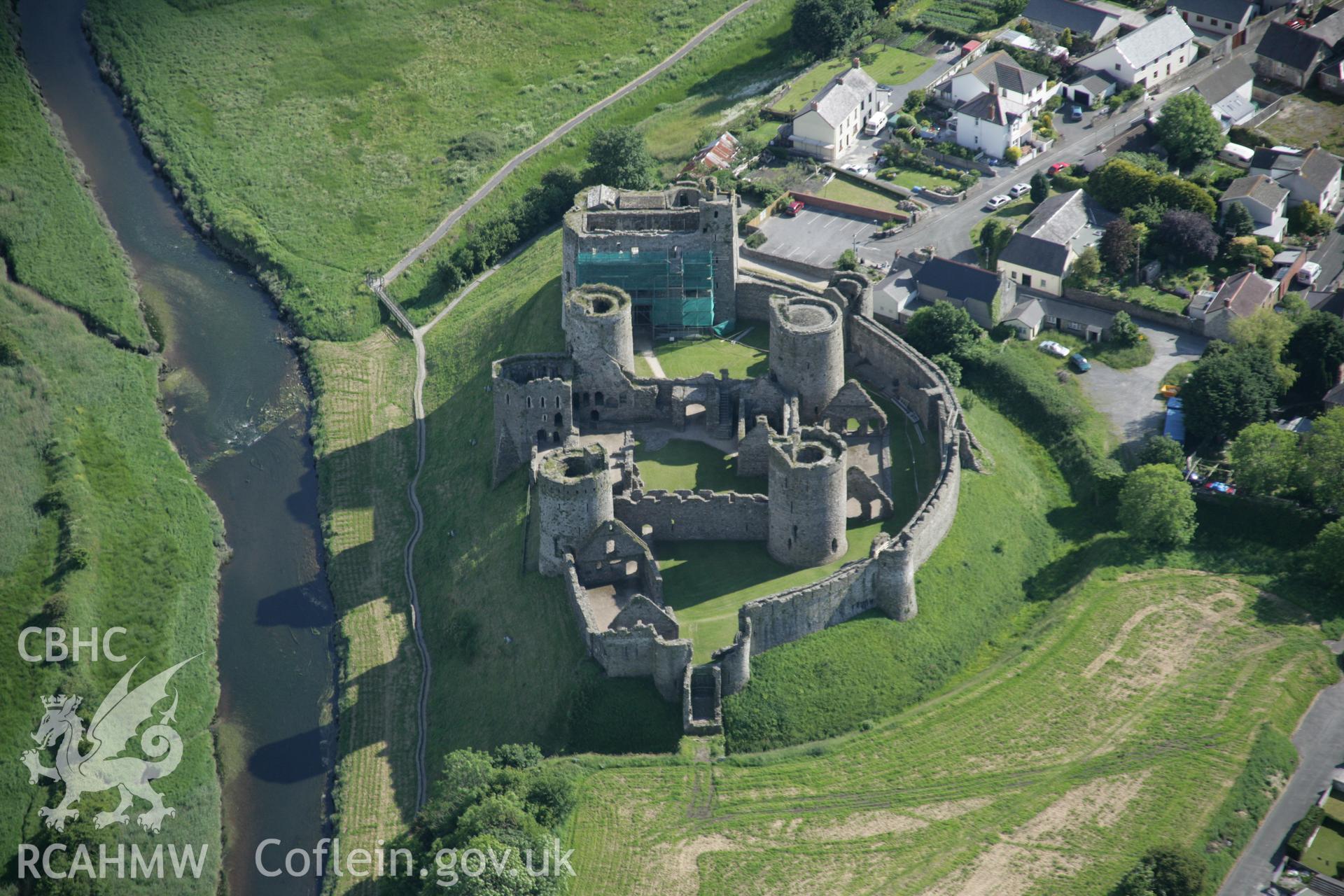 RCAHMW colour oblique aerial photograph of Kidwelly Castle showing close view from the north Taken on 09 June 2005 by Toby Driver