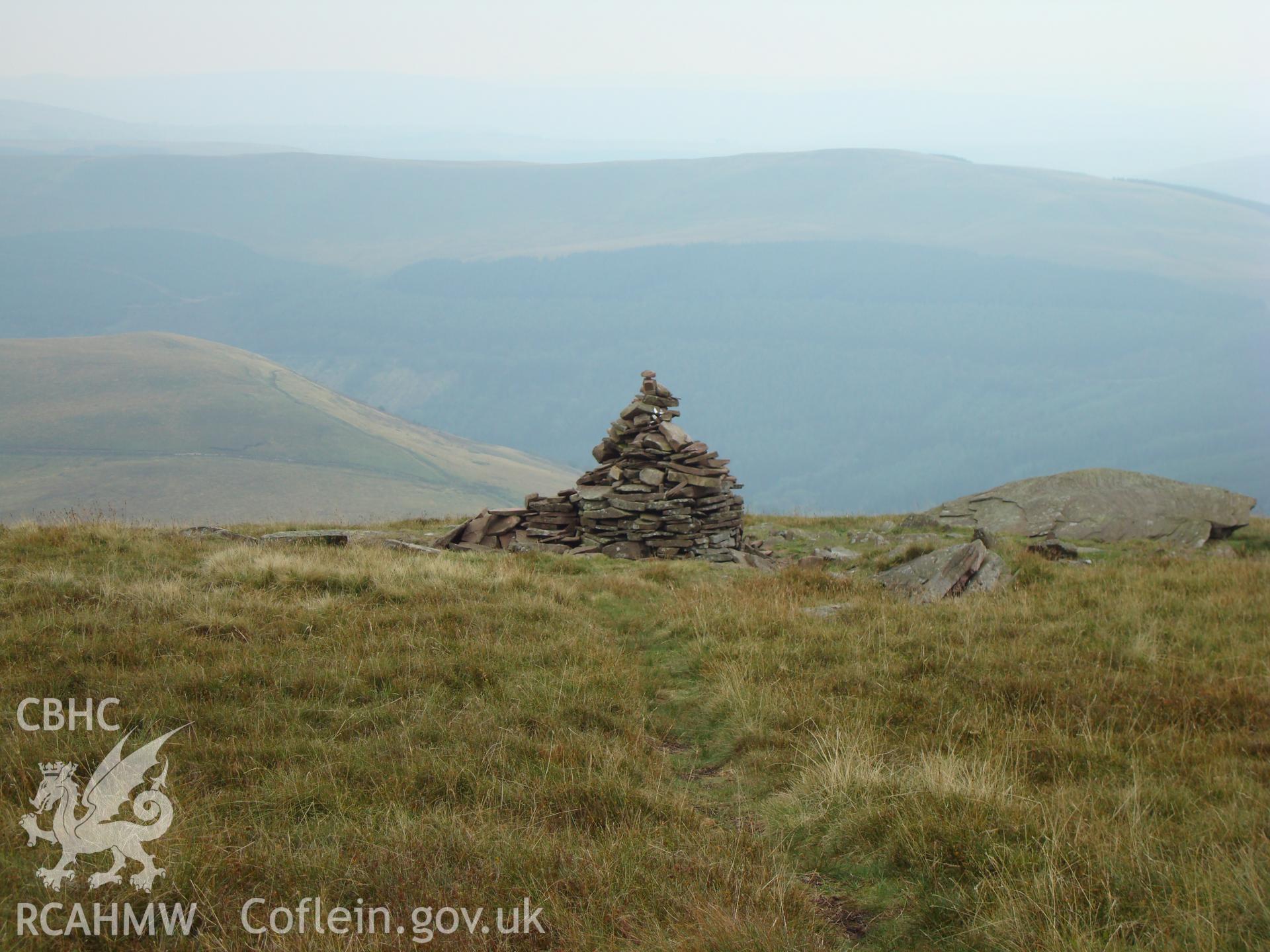 Digital colour photograph of Gwalciau'r Cwm marker cairn taken on 22/09/2008 by R.P.Sambrook during the Brecon Beacons (east) Uplands Survey undertaken by Trysor.