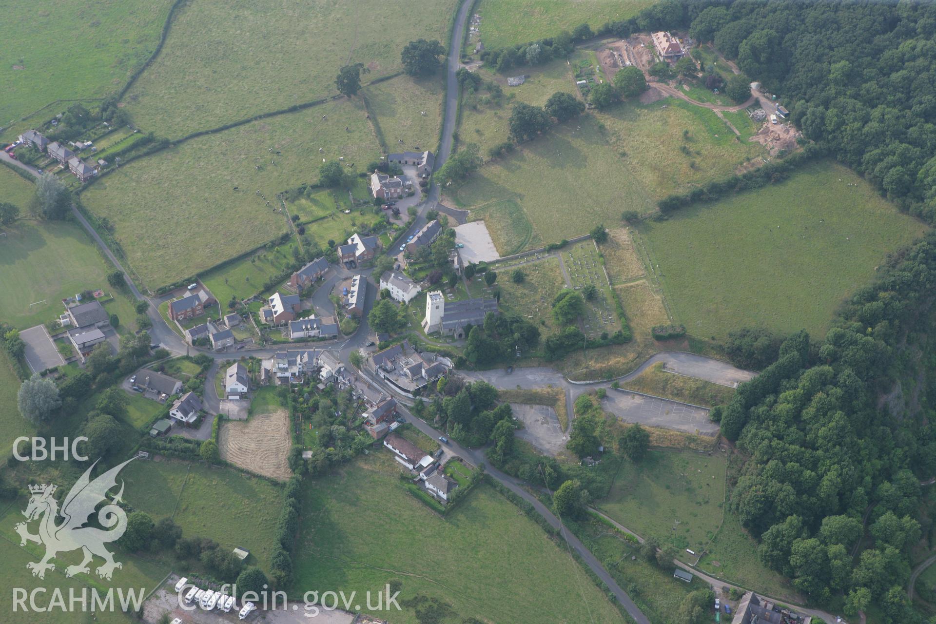 RCAHMW colour oblique photograph of Bodfari village, with St Stephen's Church. Taken by Toby Driver on 24/07/2008.