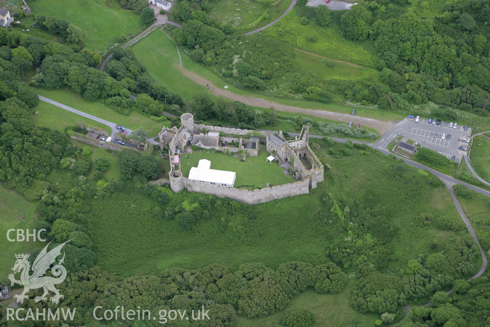 RCAHMW colour oblique photograph of Manobier Castle. Taken by Toby Driver on 20/06/2008.