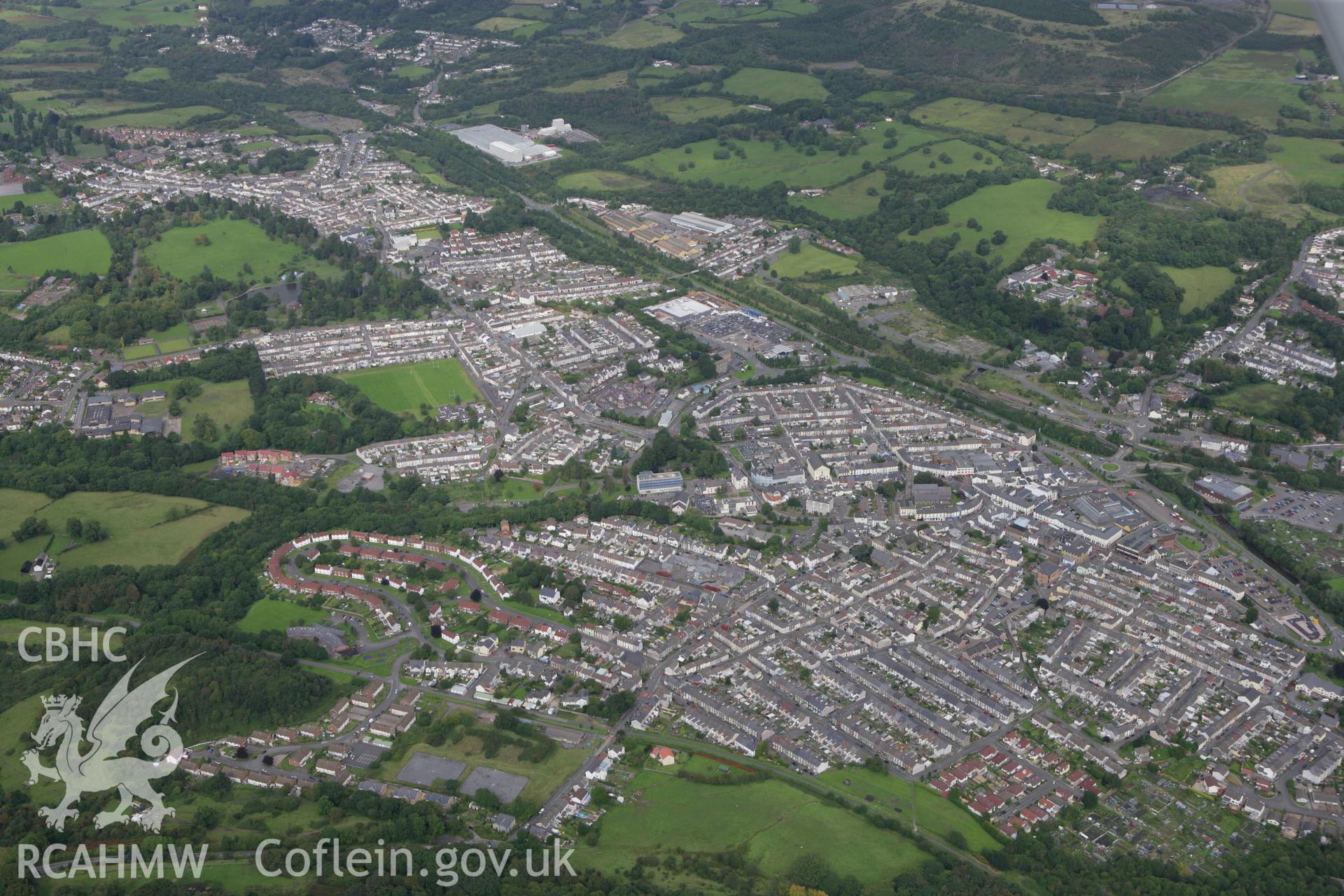 RCAHMW colour oblique photograph of Aberdare townscape, from the south. Taken by Toby Driver on 12/09/2008.