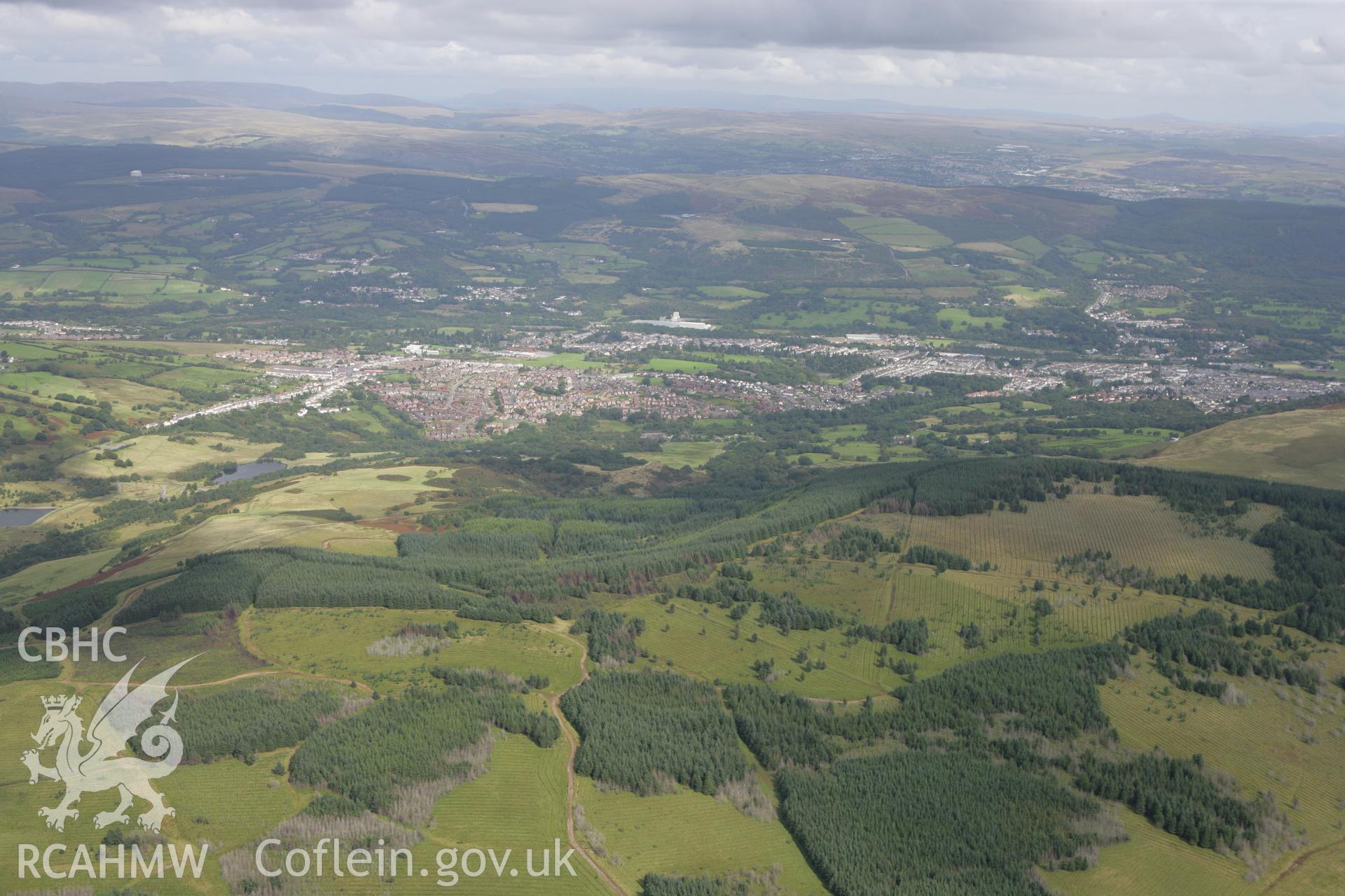 RCAHMW colour oblique photograph of landscape looking north-east towards Aberdare. Taken by Toby Driver on 12/09/2008.