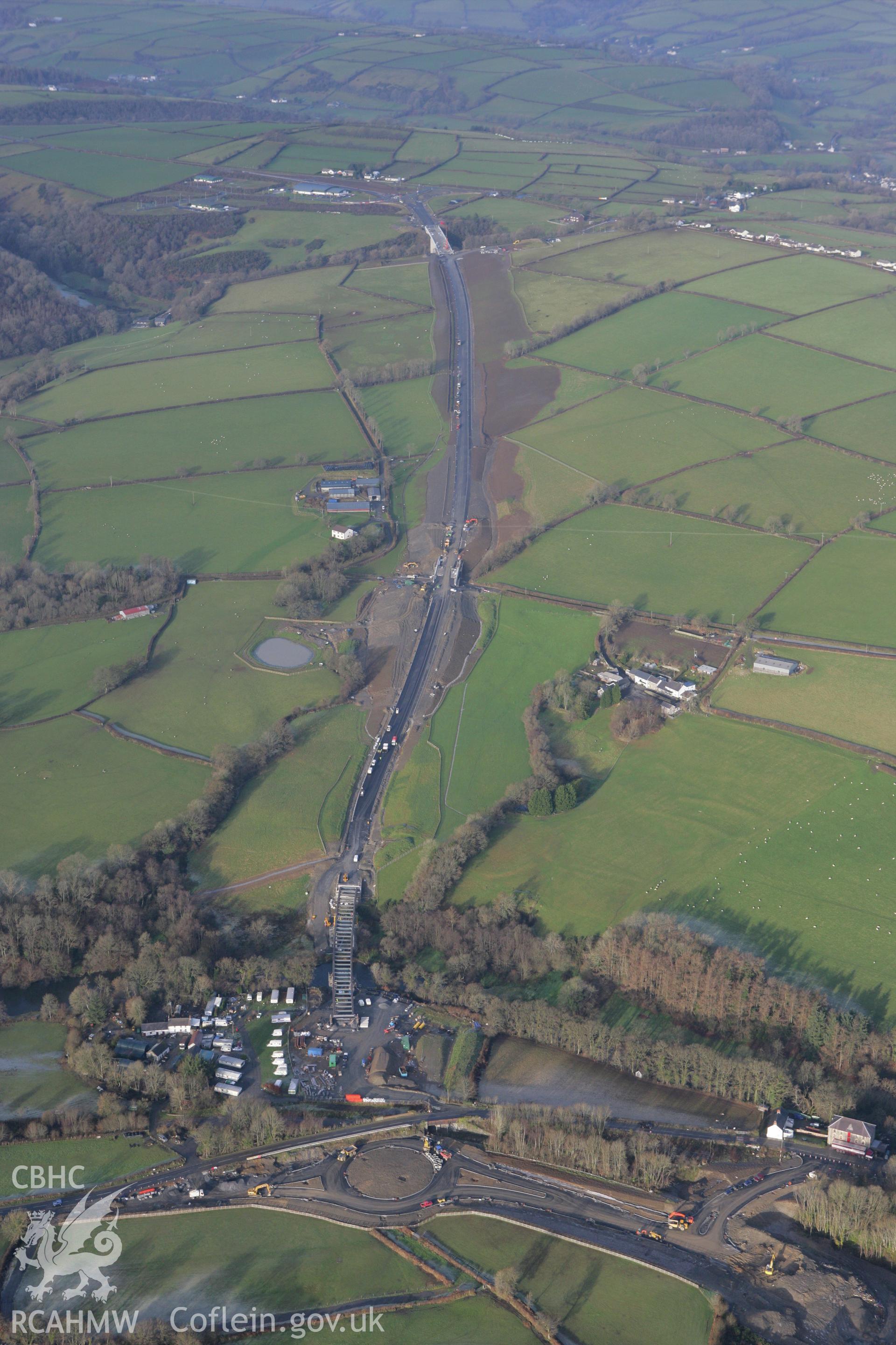 RCAHMW colour oblique photograph of Llandysul Bypass - A486, under construction. Taken by Toby Driver on 15/12/2008.