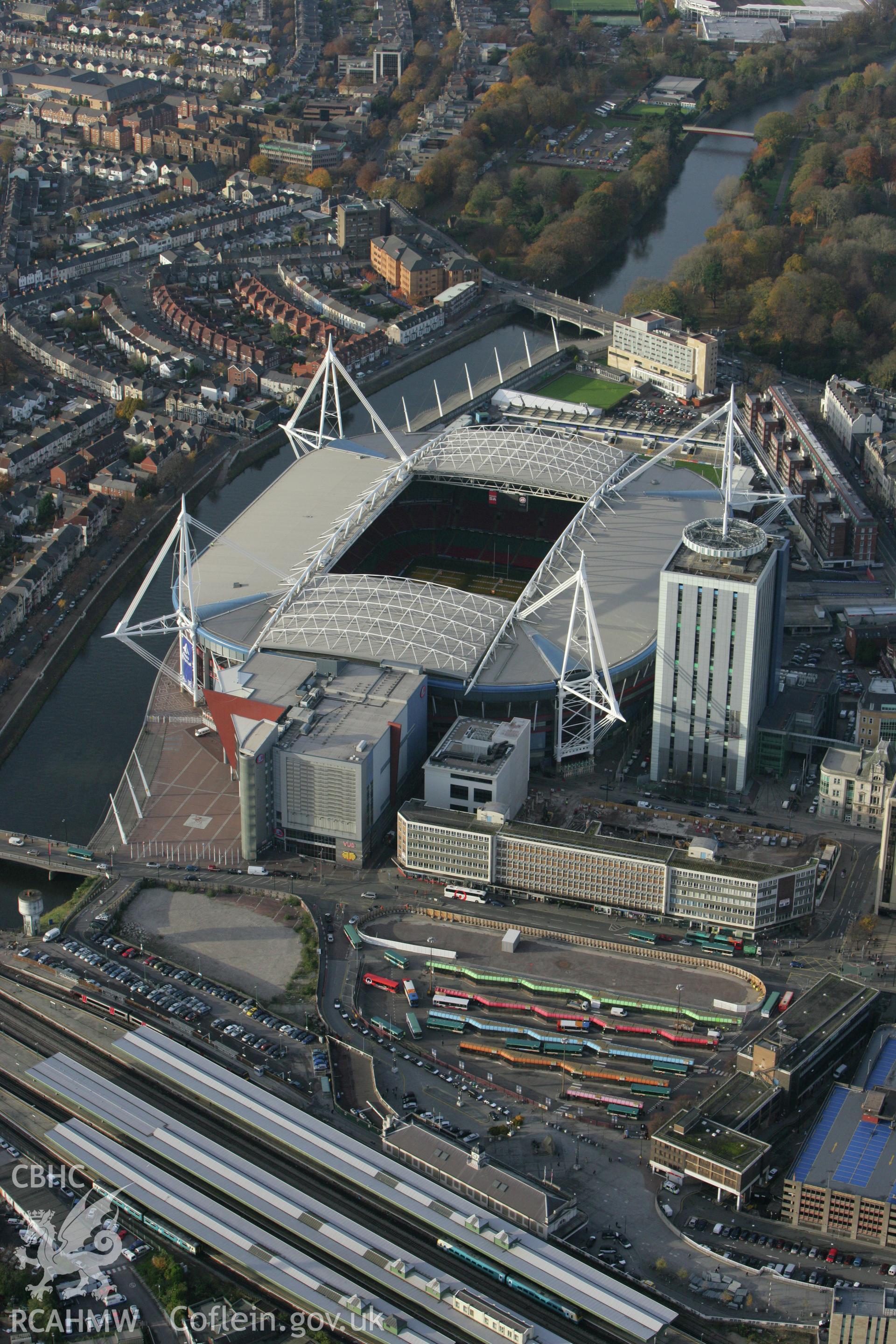 RCAHMW colour oblique photograph of Cardiff Millennium Stadium. Taken by Toby Driver on 12/11/2008.
