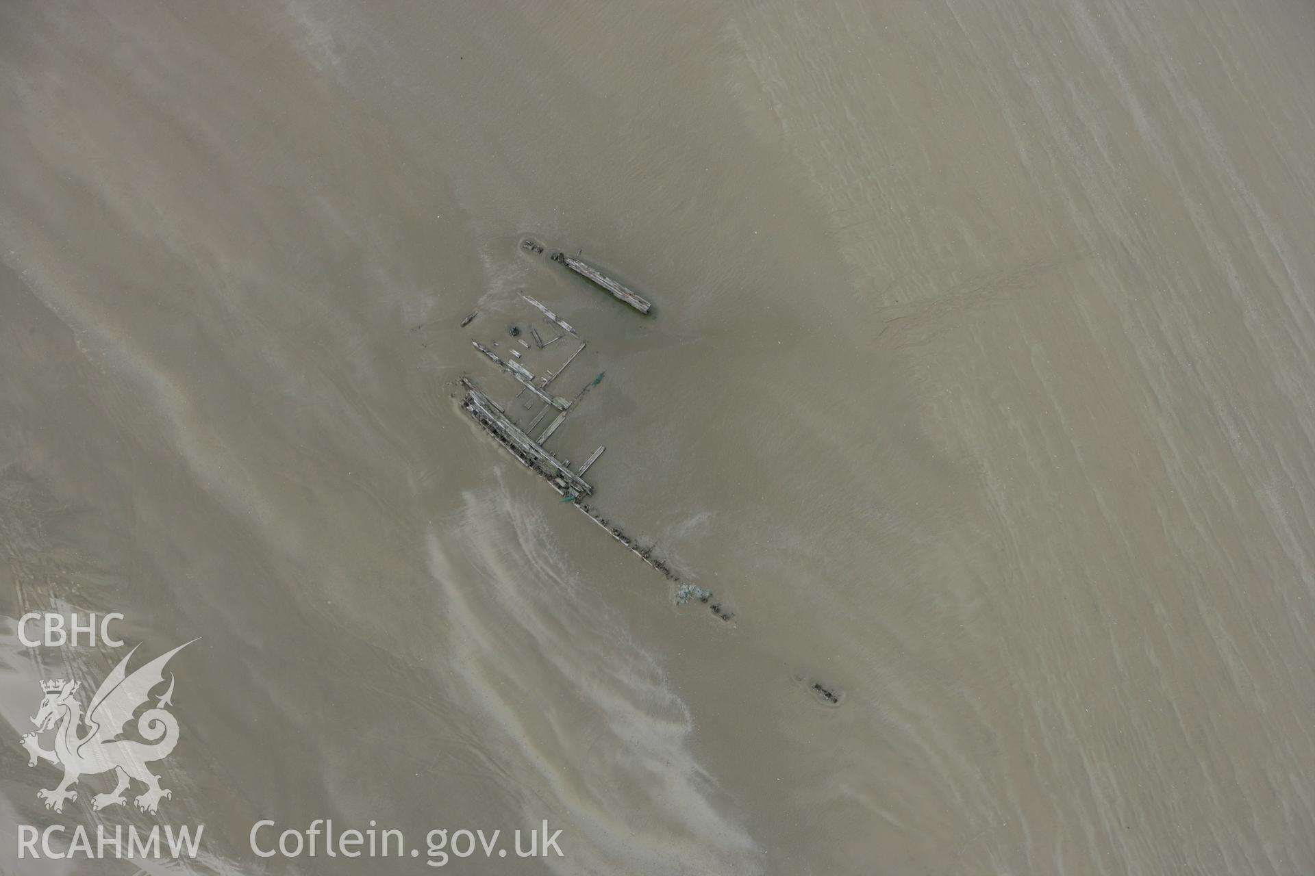 RCAHMW colour oblique photograph of Paul shipwreck, Cefn Sidan Sands. Taken by Toby Driver on 20/06/2008.