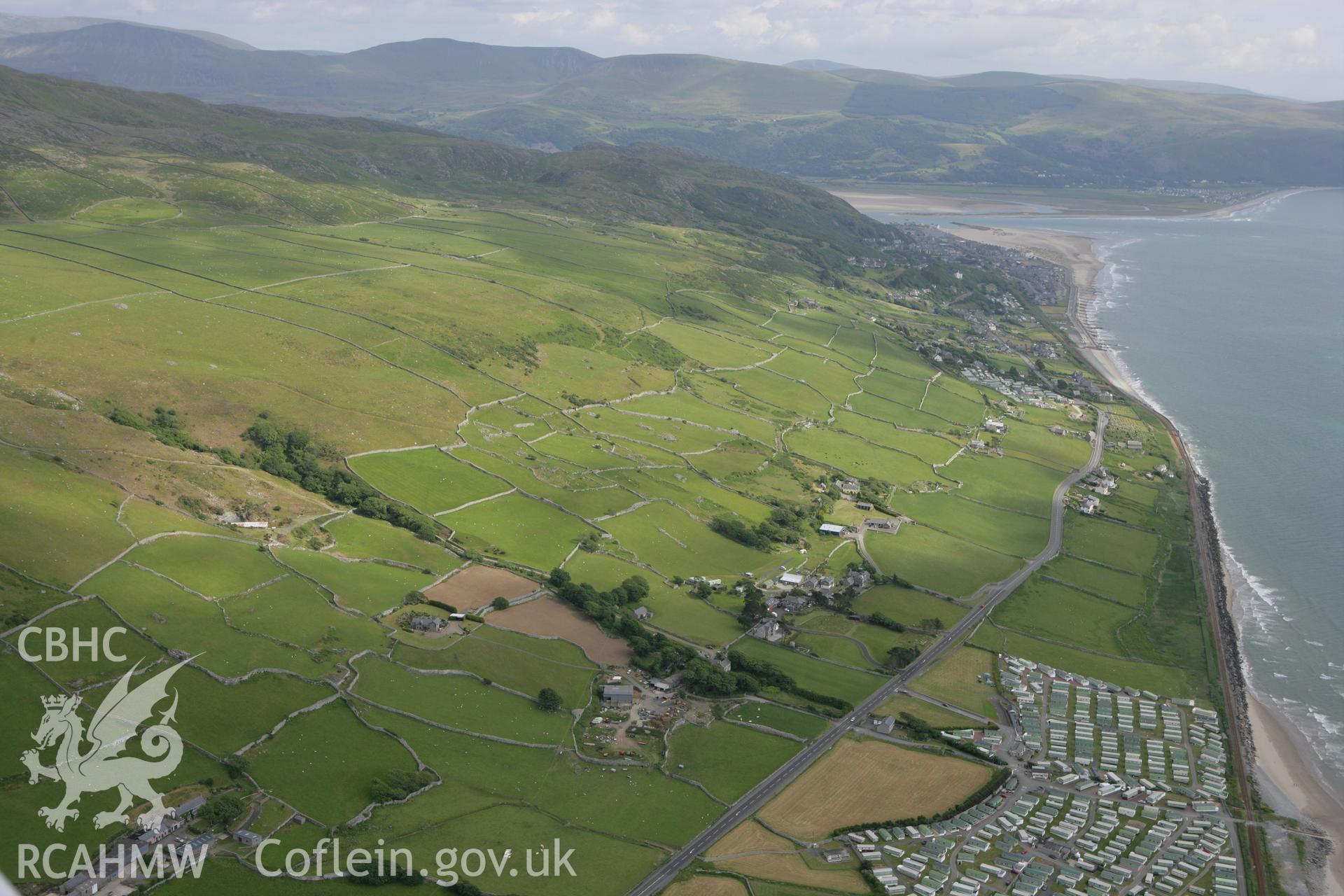 RCAHMW colour oblique photograph of landscape looking south towards Llanaber. Taken by Toby Driver on 13/06/2008.