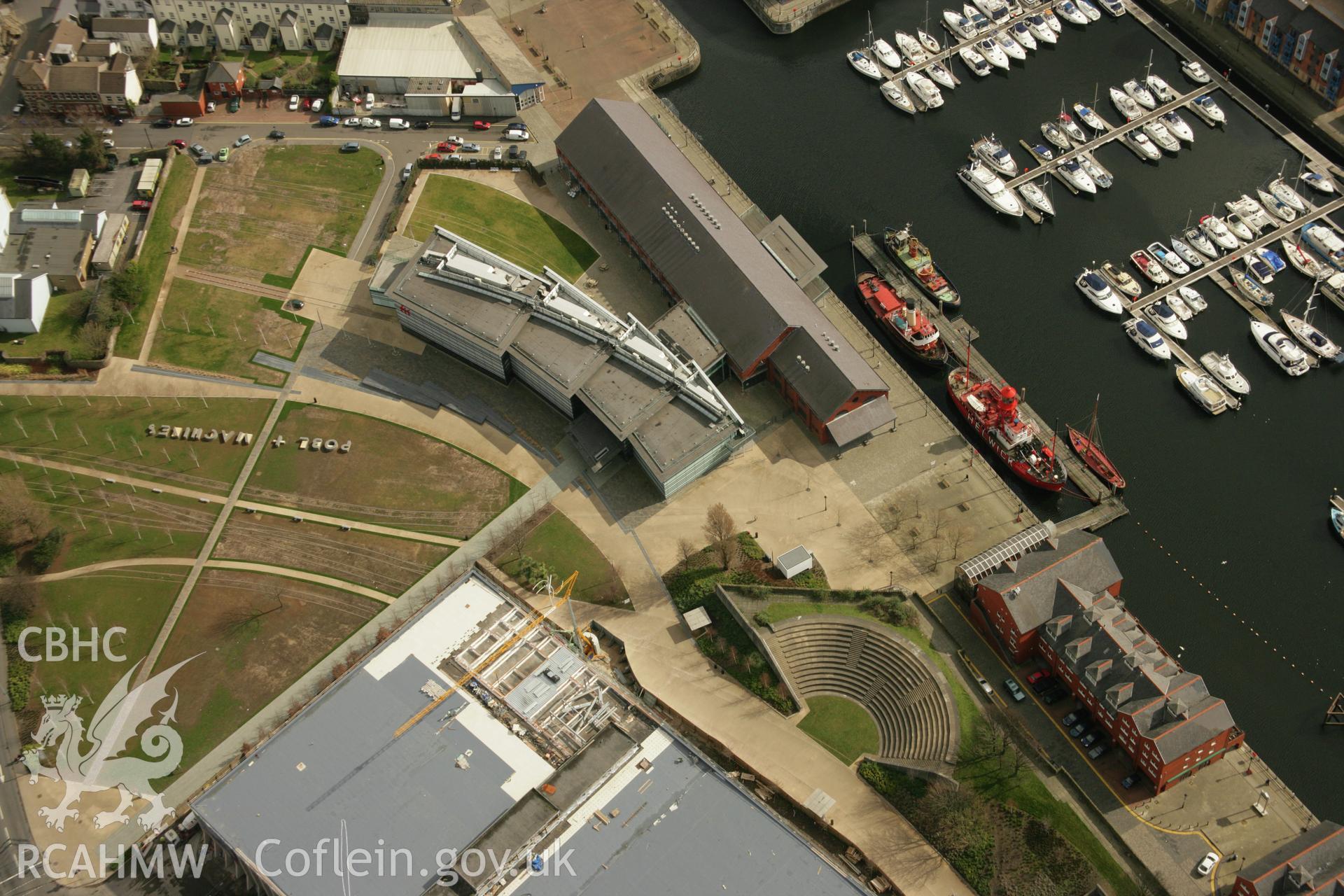 RCAHMW colour oblique aerial photograph of National Waterfront Museum, Swansea. Taken on 16 March 2007 by Toby Driver