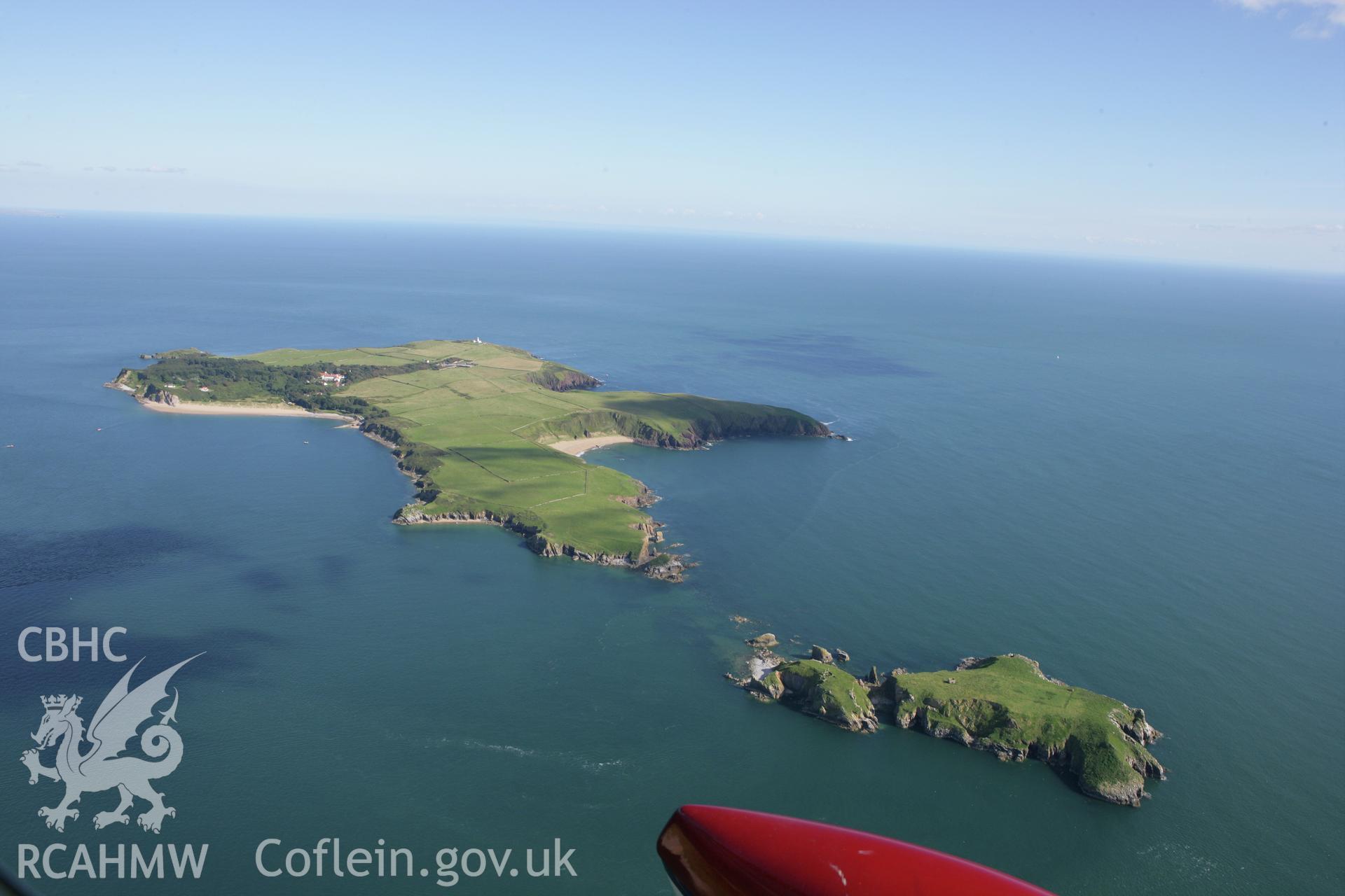 RCAHMW colour oblique aerial photograph of Caldey Island from the north-west. Taken on 30 July 2007 by Toby Driver