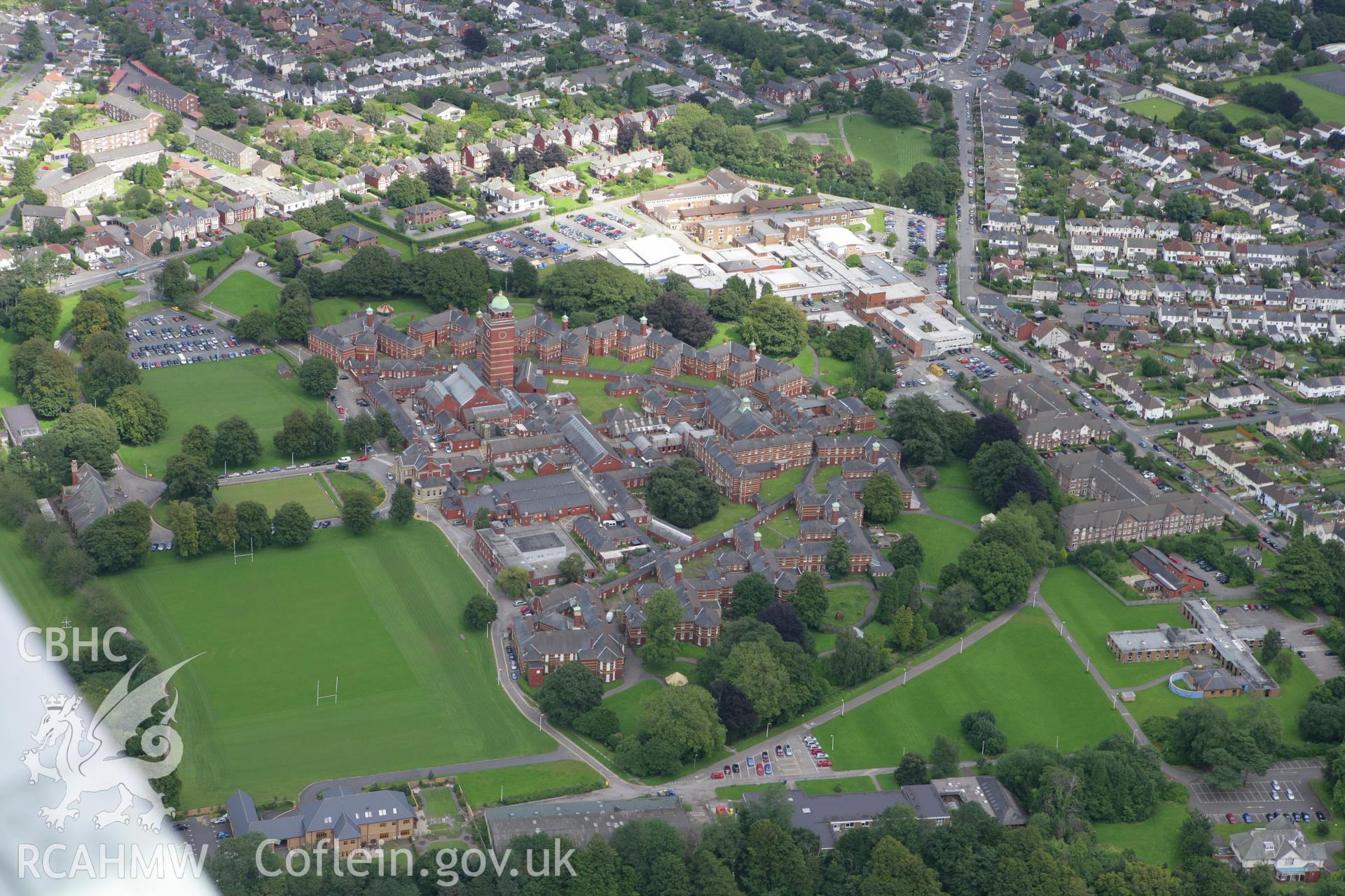 RCAHMW colour oblique aerial photograph of Whitchurch Hospital. Taken on 30 July 2007 by Toby Driver