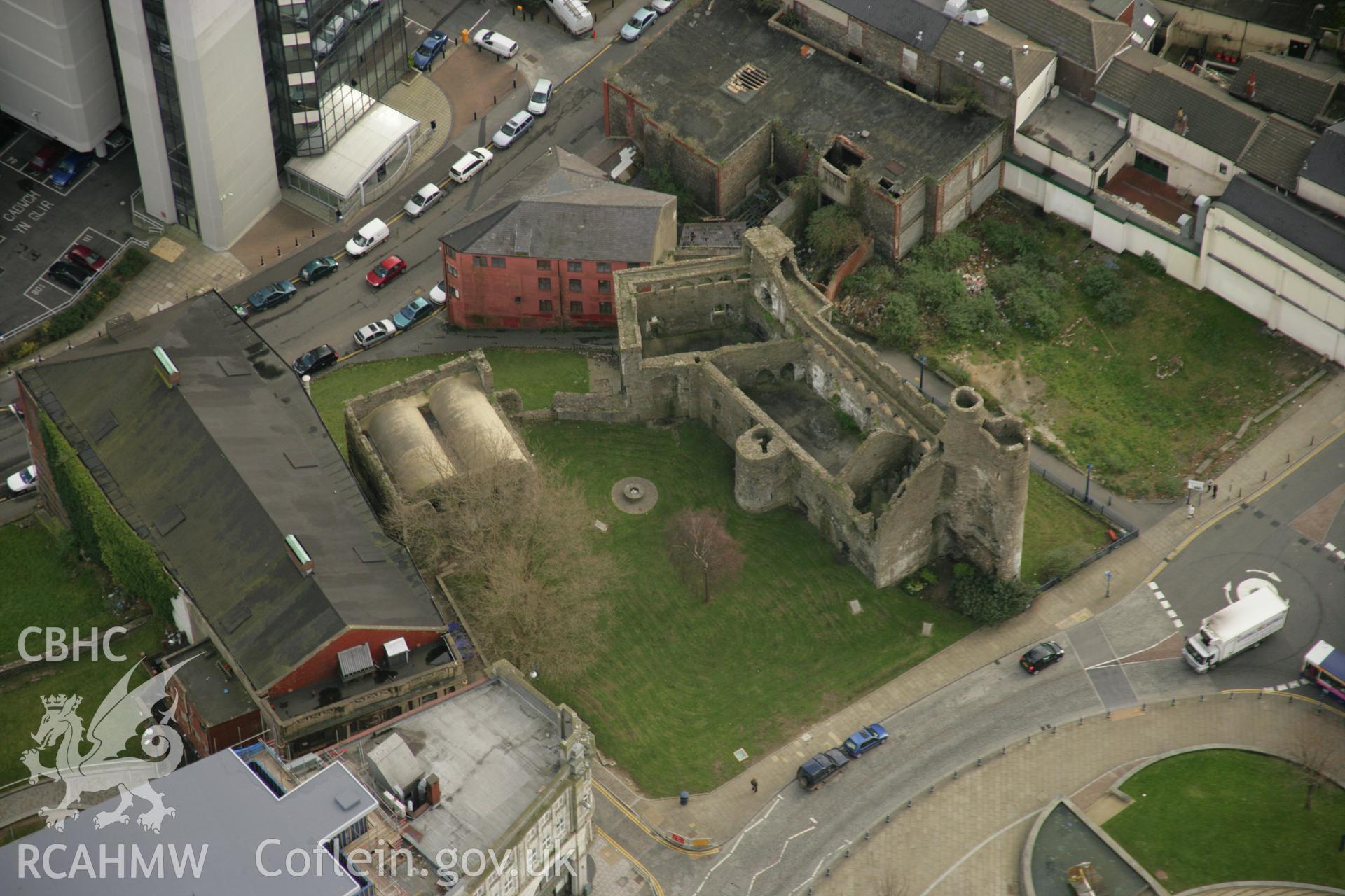 RCAHMW colour oblique aerial photograph of Swansea Castle, Swansea. Taken on 16 March 2007 by Toby Driver