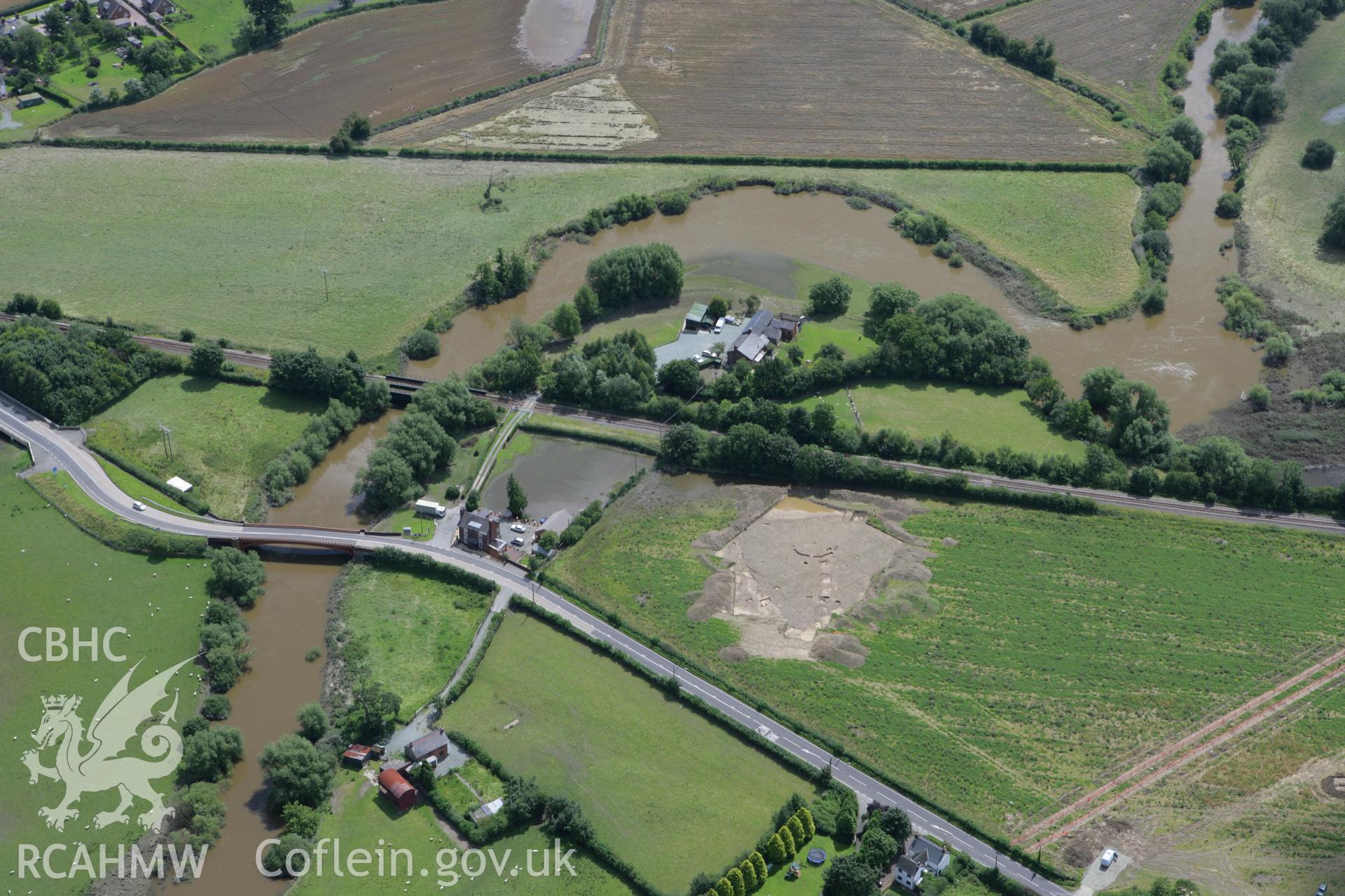 RCAHMW colour oblique aerial photograph of excavations around Buttington. Taken on 24 July 2007 by Toby Driver