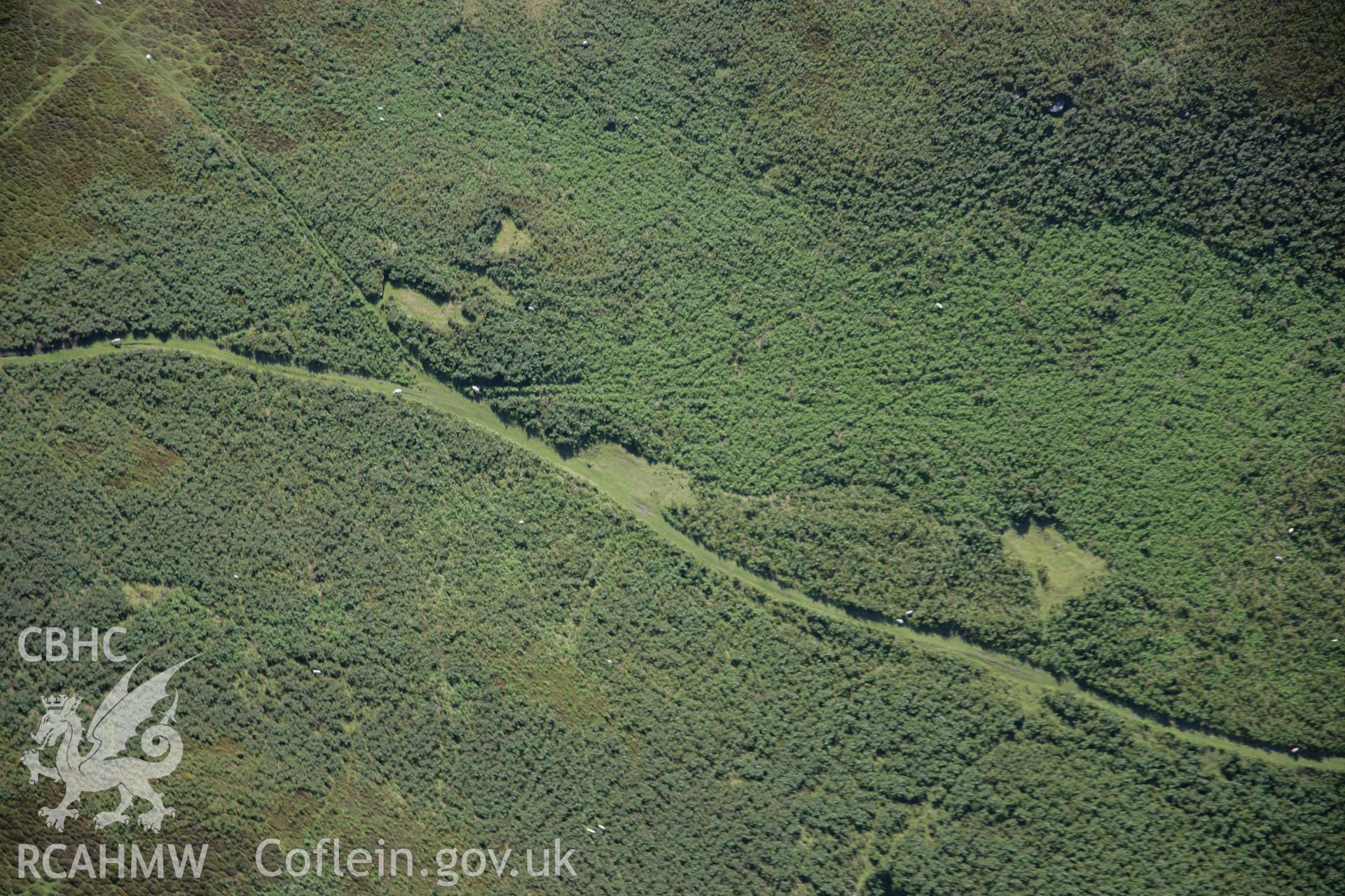 RCAHMW colour oblique aerial photograph of Cwmhindda Deserted Rural Settlement. Taken on 08 August 2007 by Toby Driver