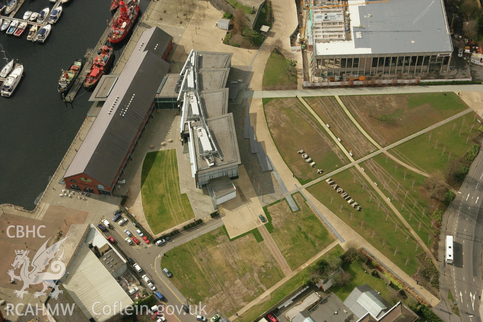 RCAHMW colour oblique aerial photograph of National Waterfront Museum, Swansea. Taken on 16 March 2007 by Toby Driver
