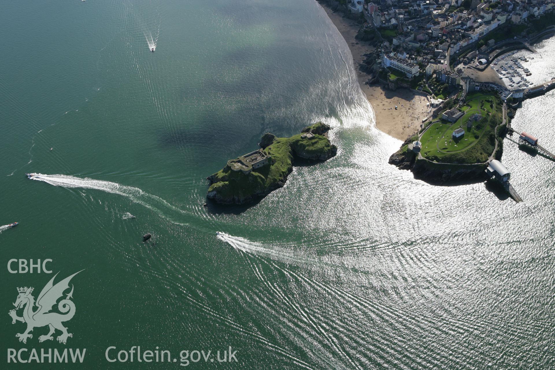 RCAHMW colour oblique aerial photograph of Tenby Castle. Taken on 30 July 2007 by Toby Driver