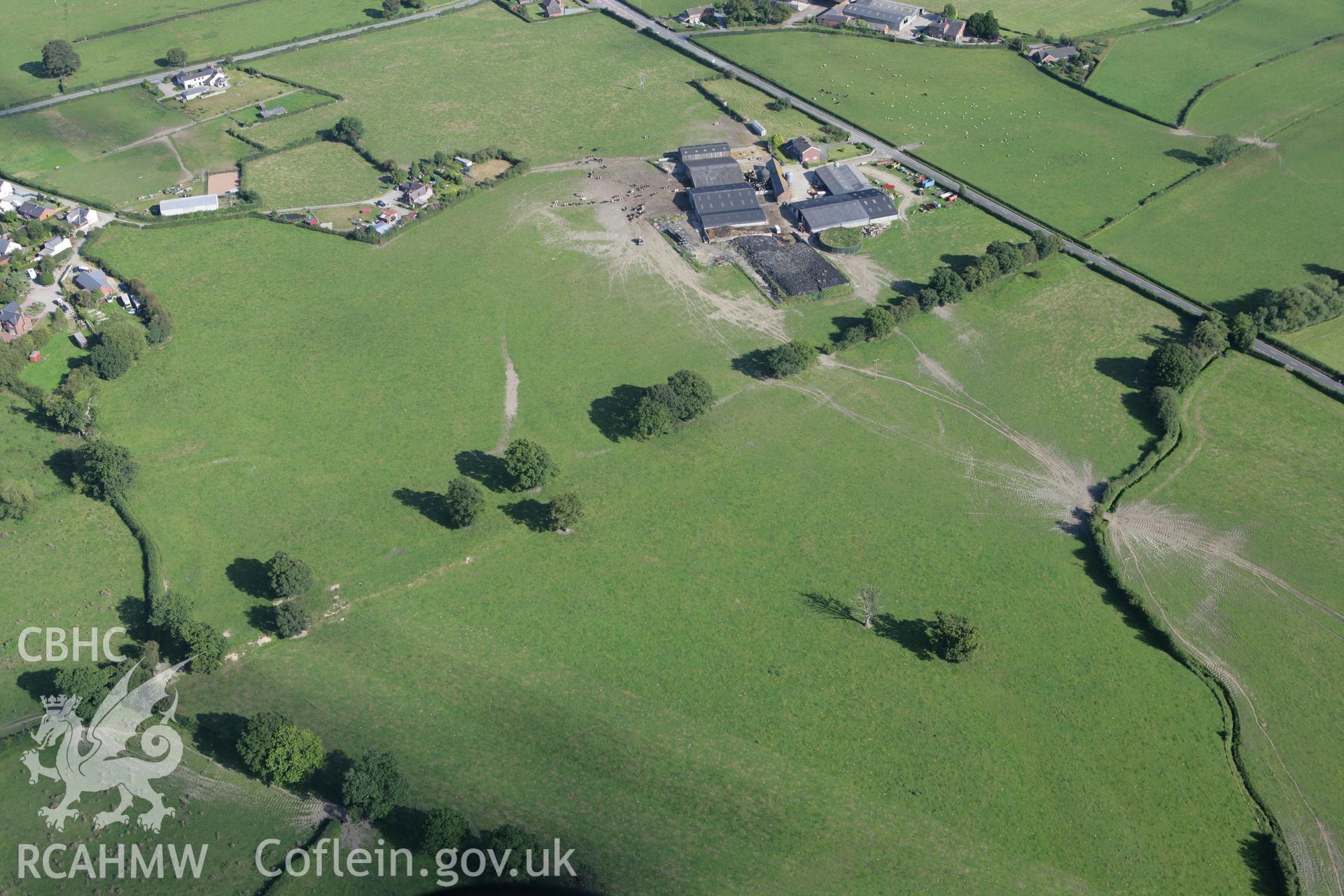 RCAHMW colour oblique aerial photograph of a section of Offa's Dyke extending 3000m southeast to Bele Brook, Llandrinio. Taken on 06 September 2007 by Toby Driver
