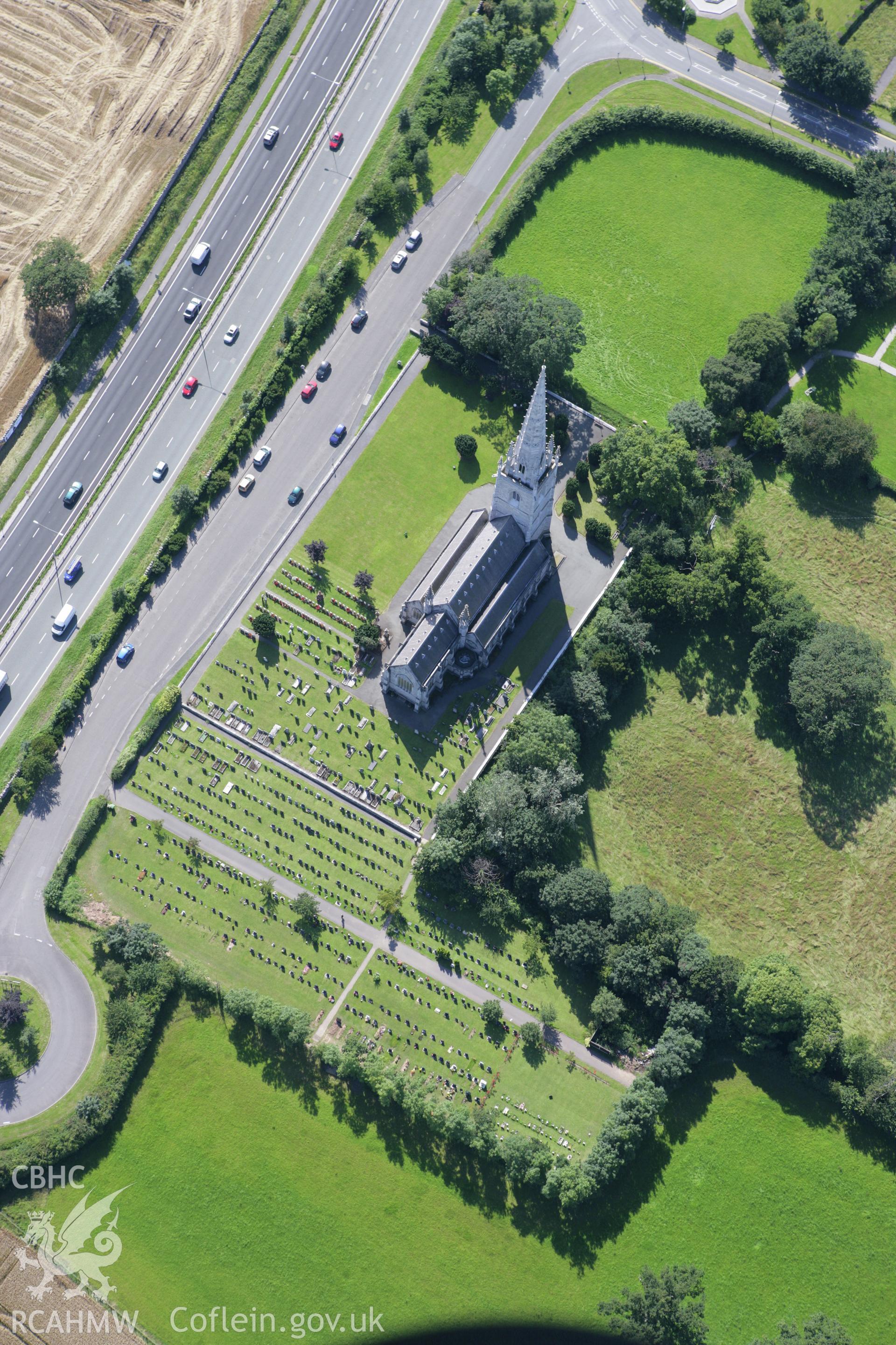 RCAHMW colour oblique aerial photograph of St Margaret's Church (The Marble Church), Bodelwyddan. Taken on 31 July 2007 by Toby Driver