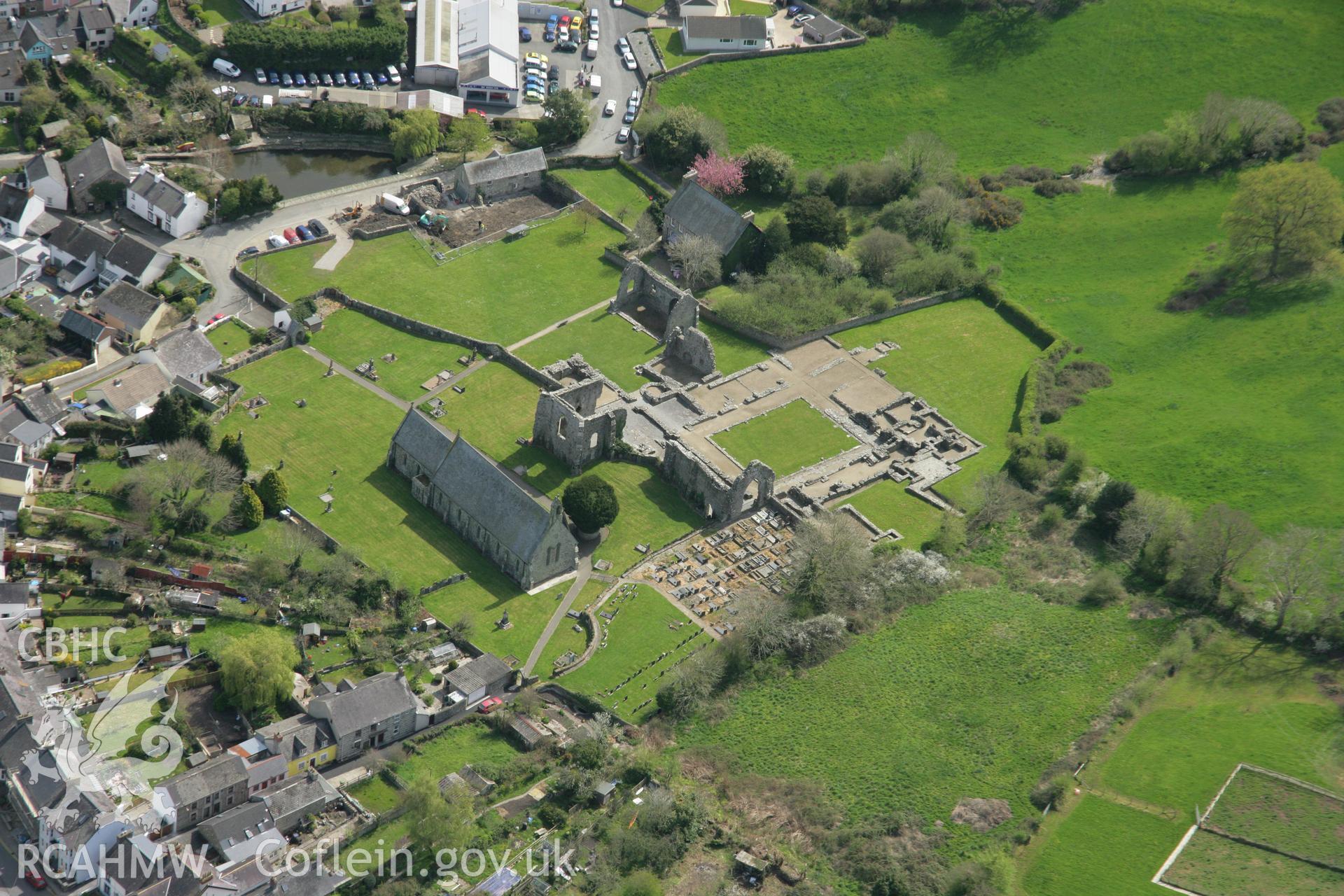 RCAHMW colour oblique aerial photograph of St Dogmaels Abbey. Taken on 17 April 2007 by Toby Driver